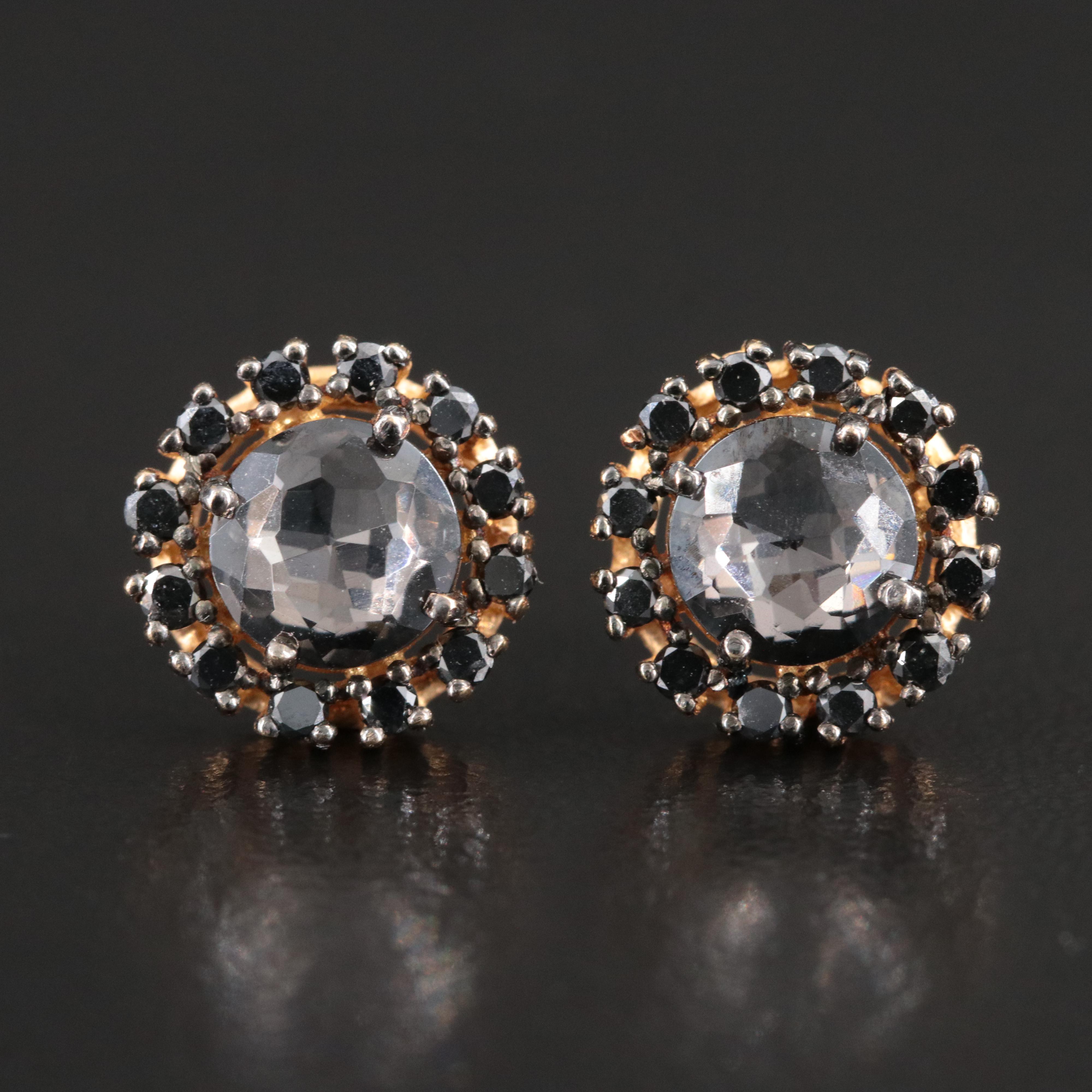 14K Quartz and Fancy Black Diamond Earrings