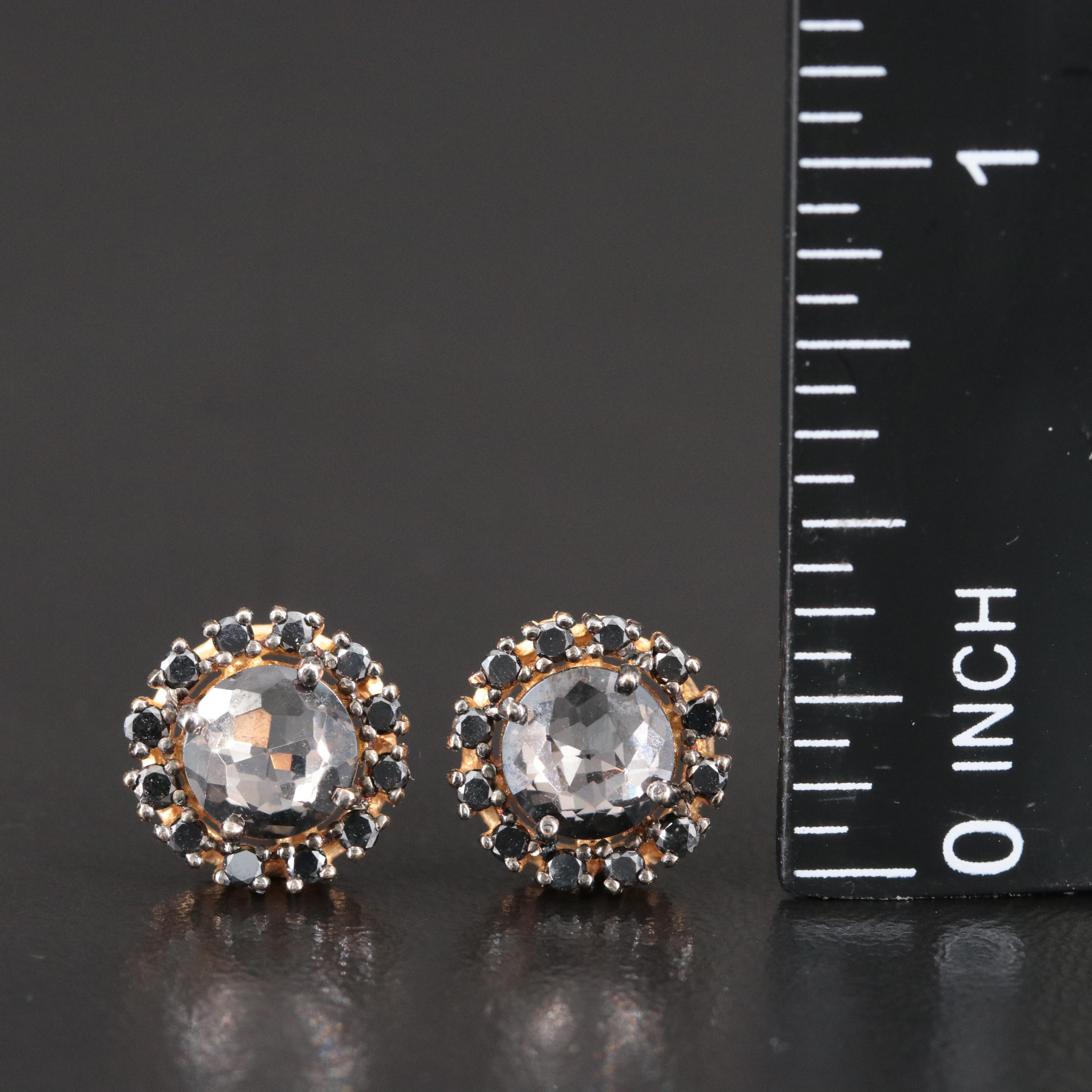14K Quartz and Fancy Black Diamond Earrings
