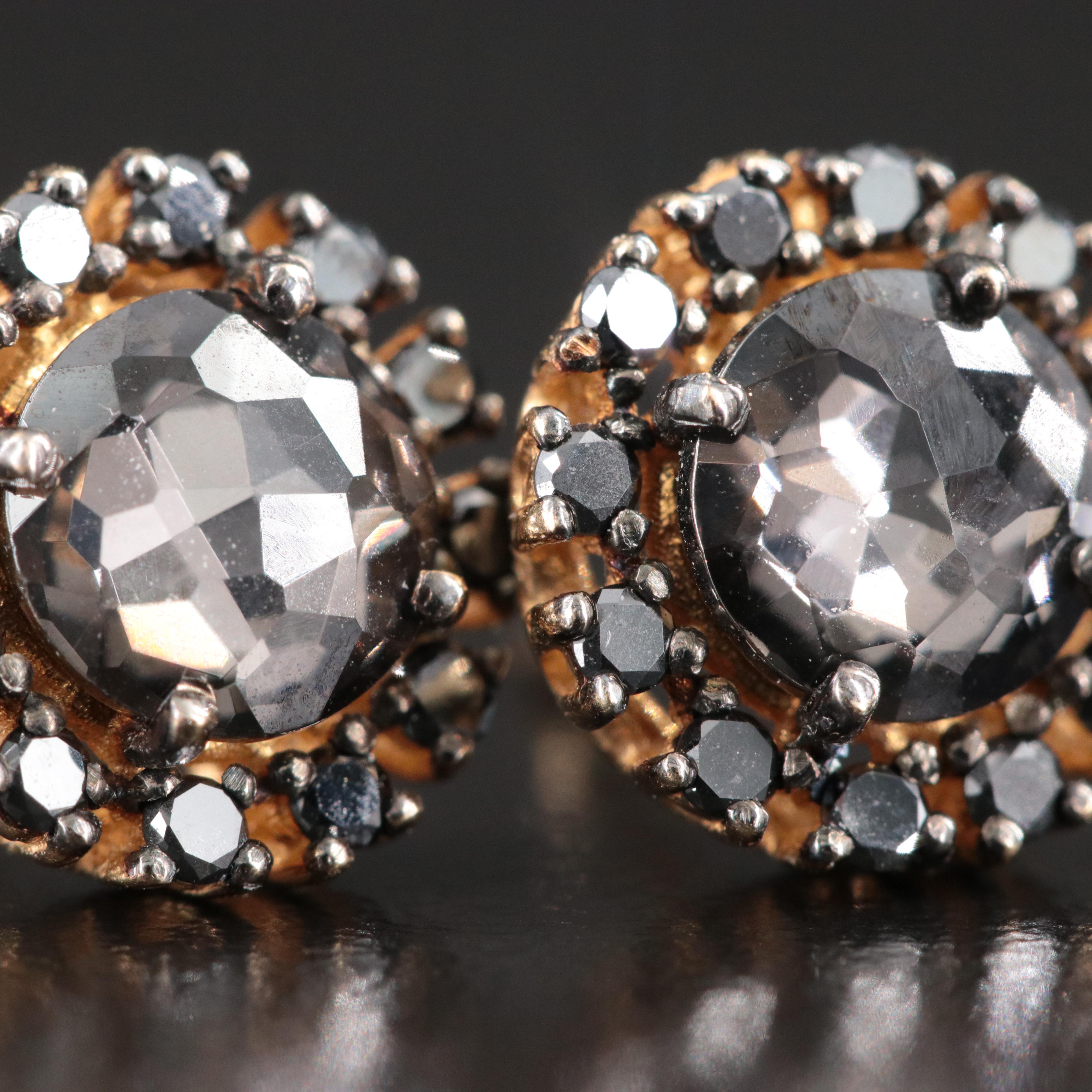 14K Quartz and Fancy Black Diamond Earrings