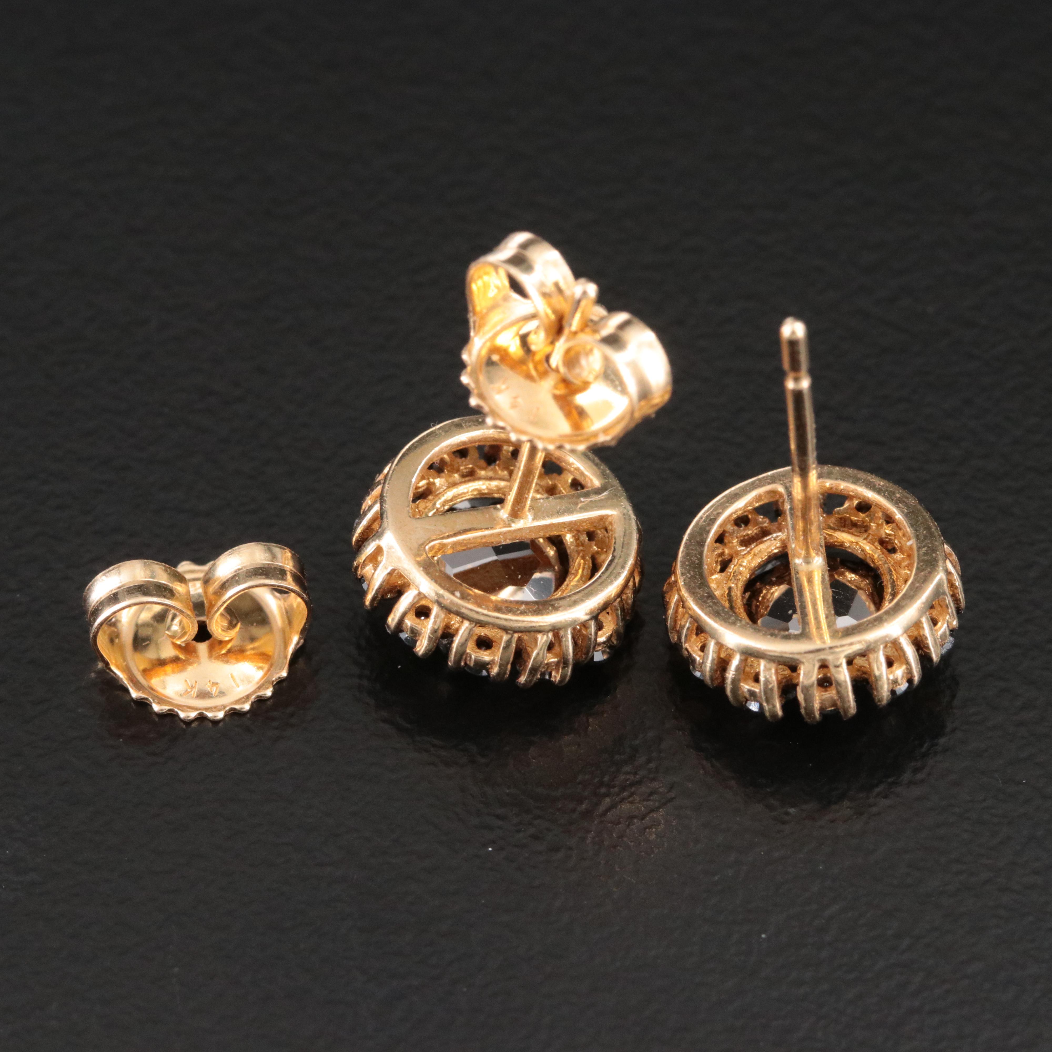 14K Quartz and Fancy Black Diamond Earrings