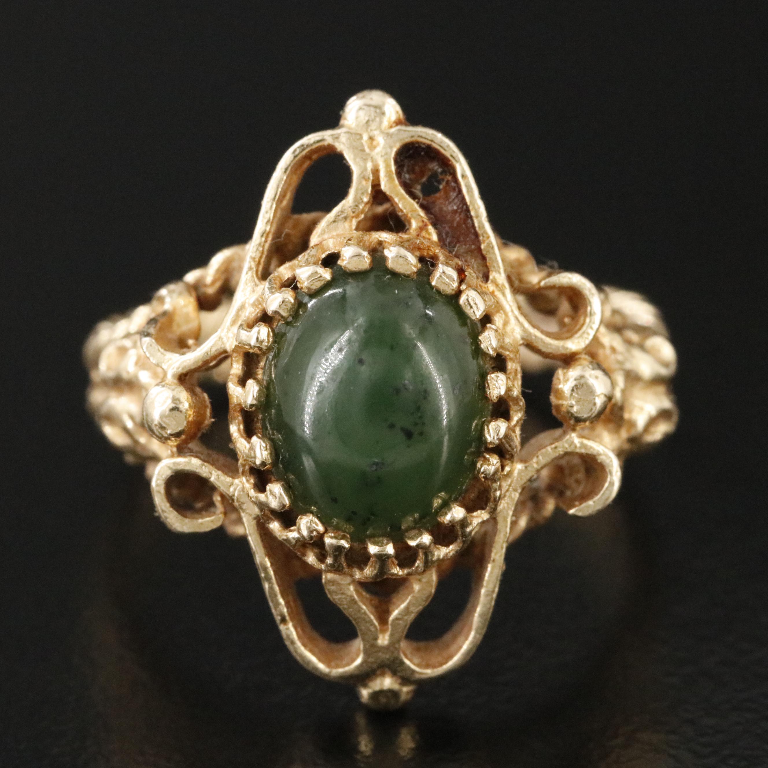 14K Nephrite Rope Detail Ring