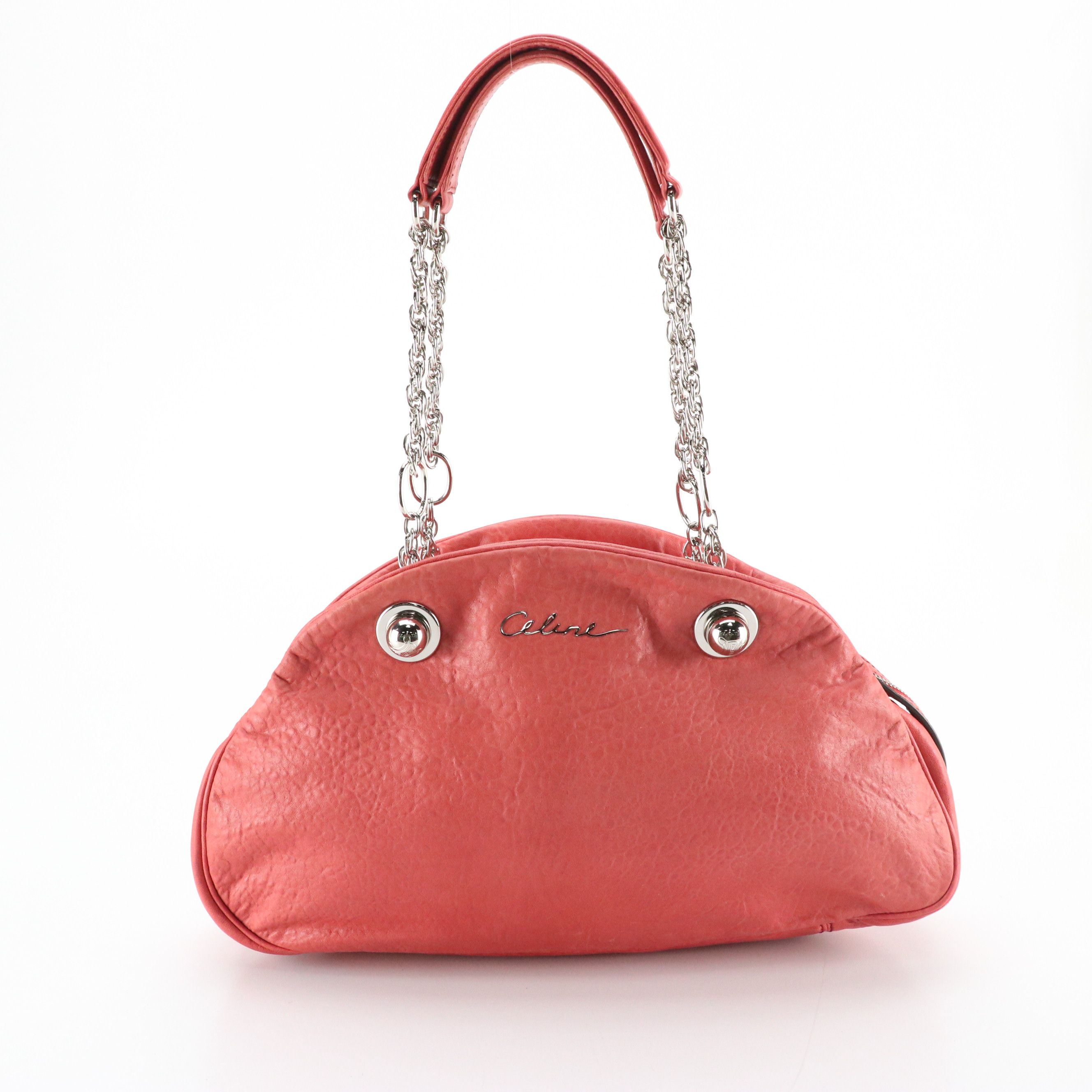 Celine Domed Zip-Around Shoulder Bag in Watermelon Pink Grained Leather
