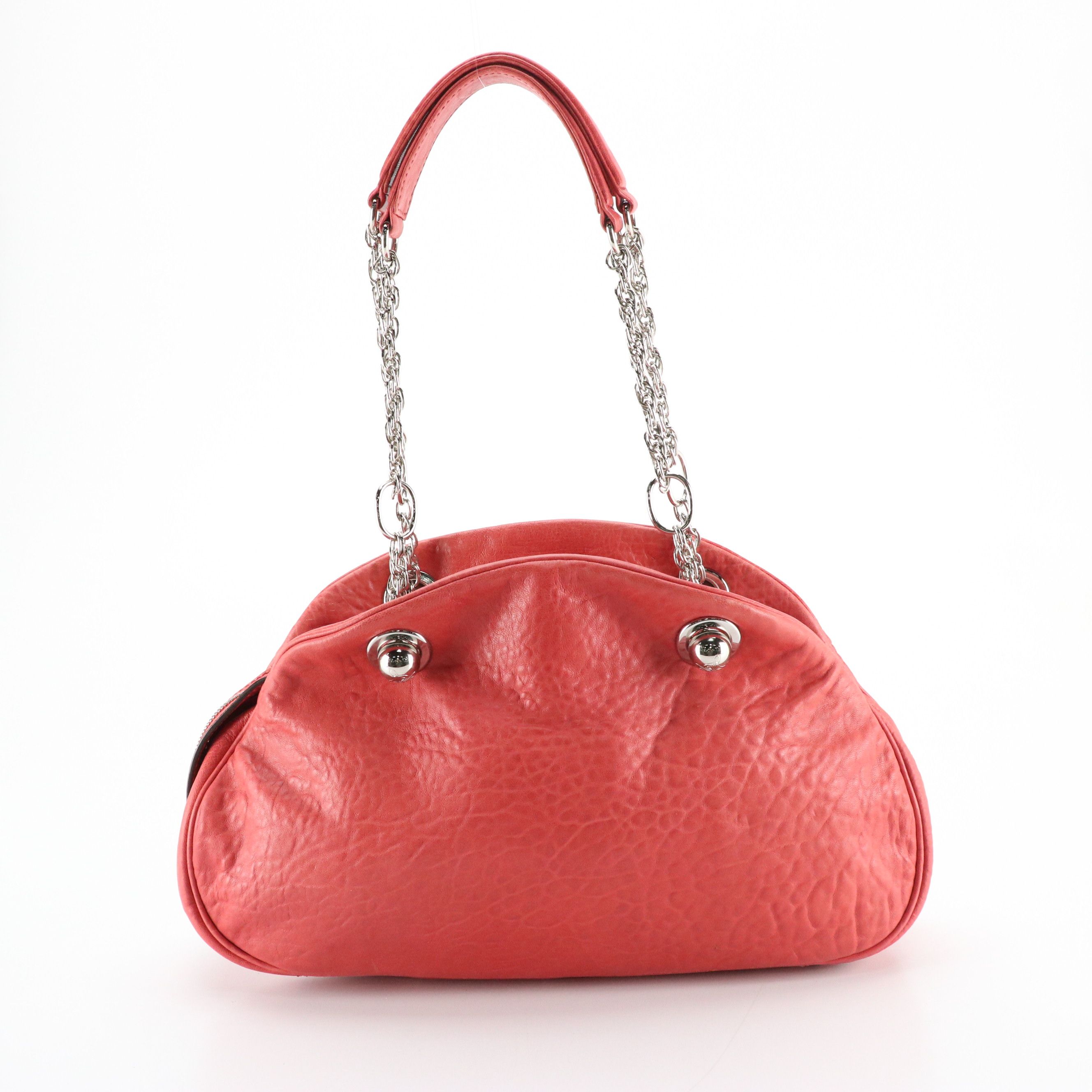 Celine Domed Zip-Around Shoulder Bag in Watermelon Pink Grained Leather