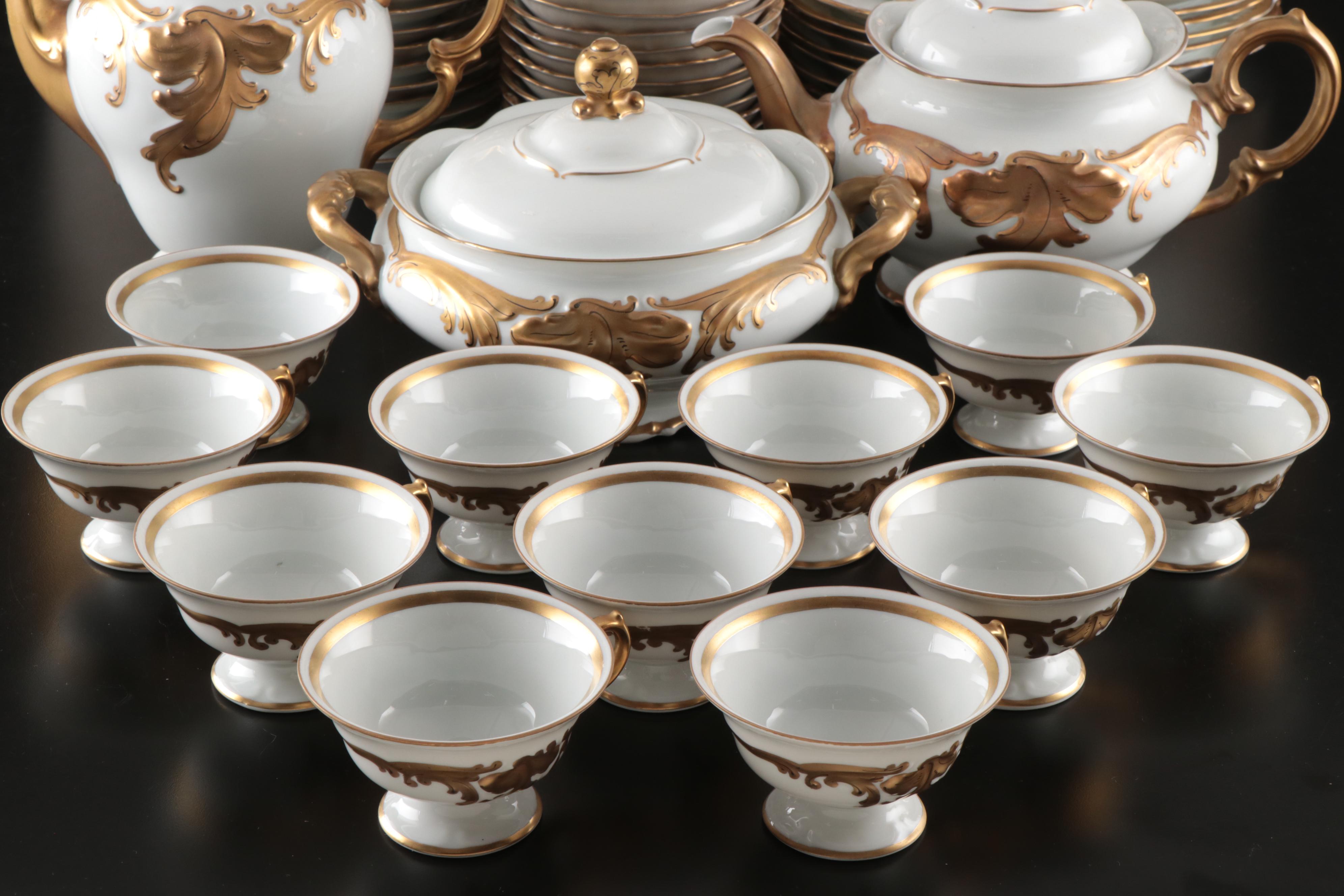 Wawel Polish Gilt Porcelain Dinnerware and Serving Pieces