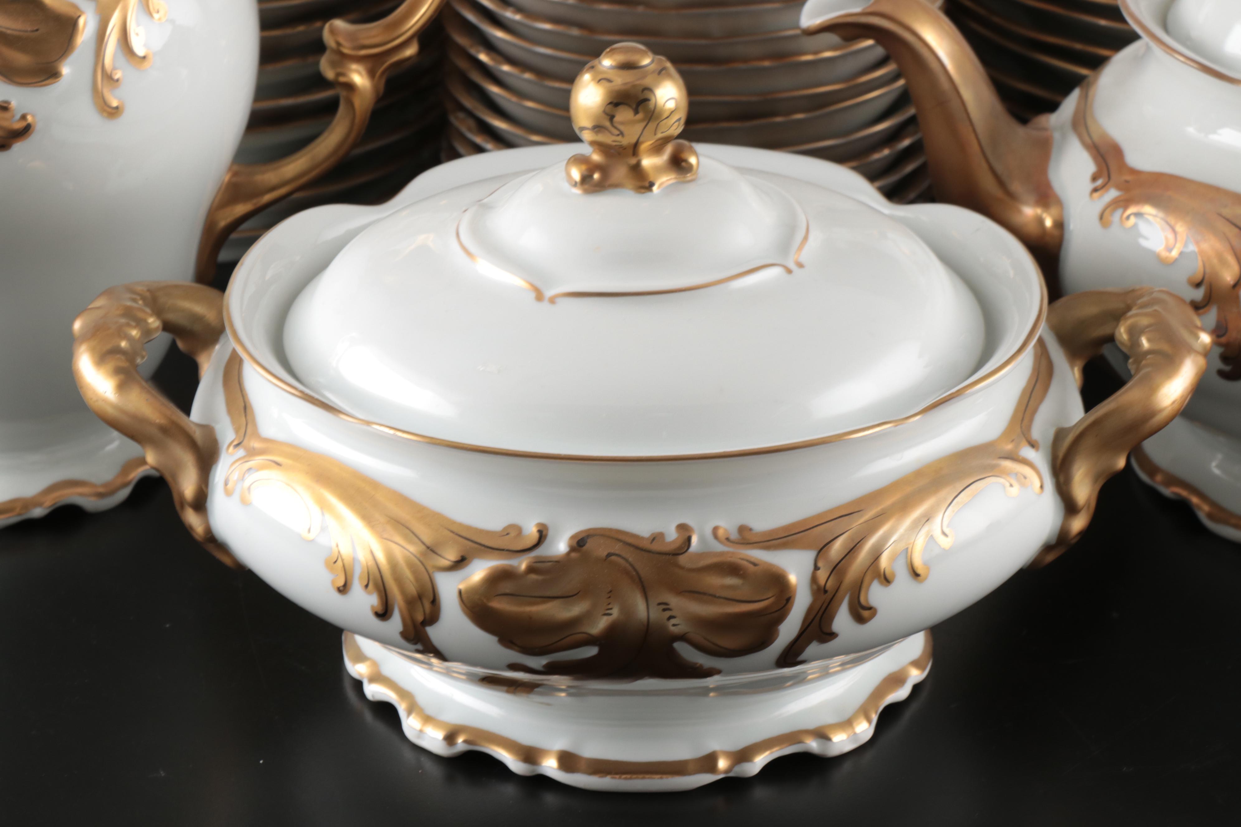 Wawel Polish Gilt Porcelain Dinnerware and Serving Pieces