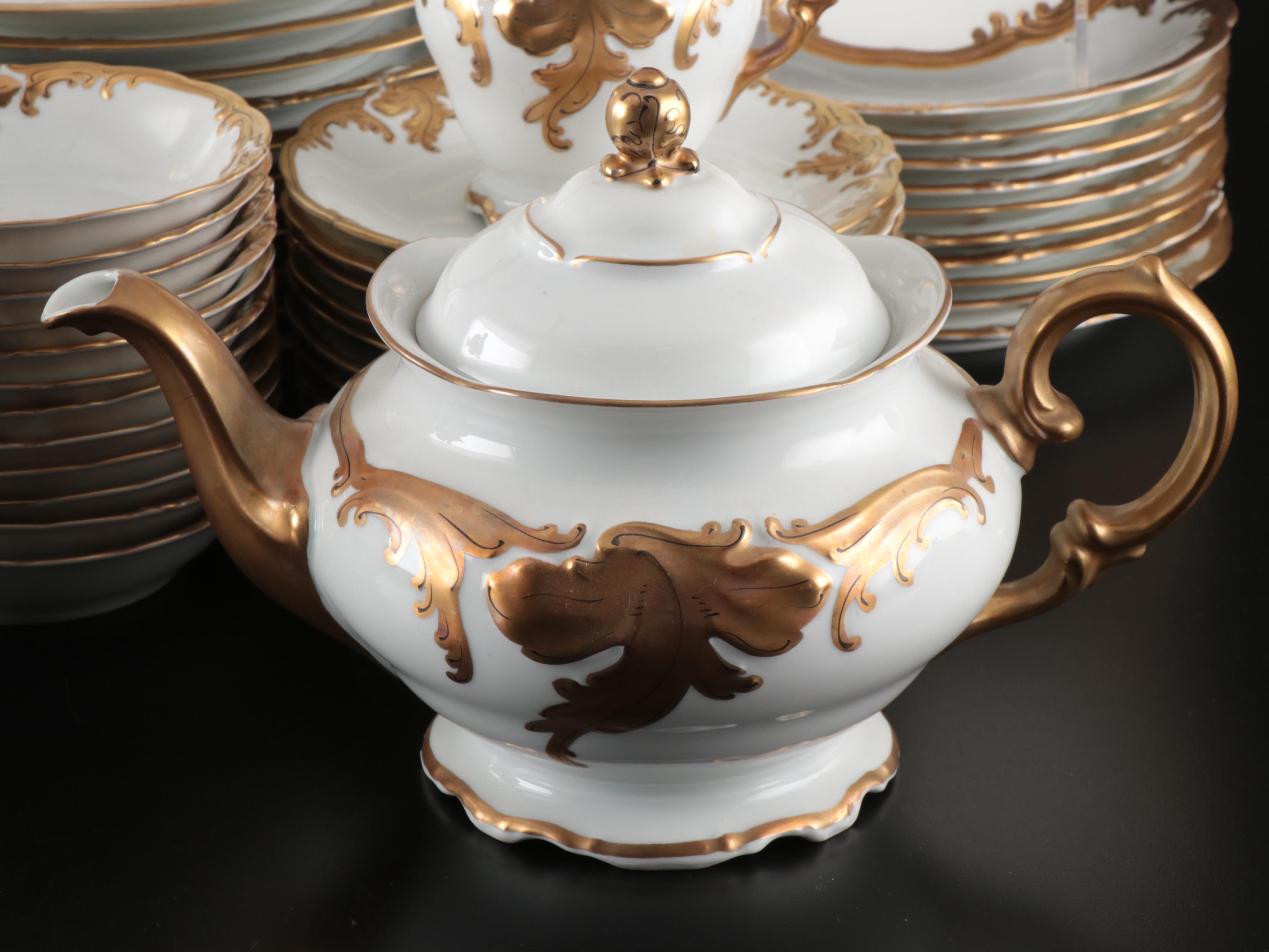 Wawel Polish Gilt Porcelain Dinnerware and Serving Pieces