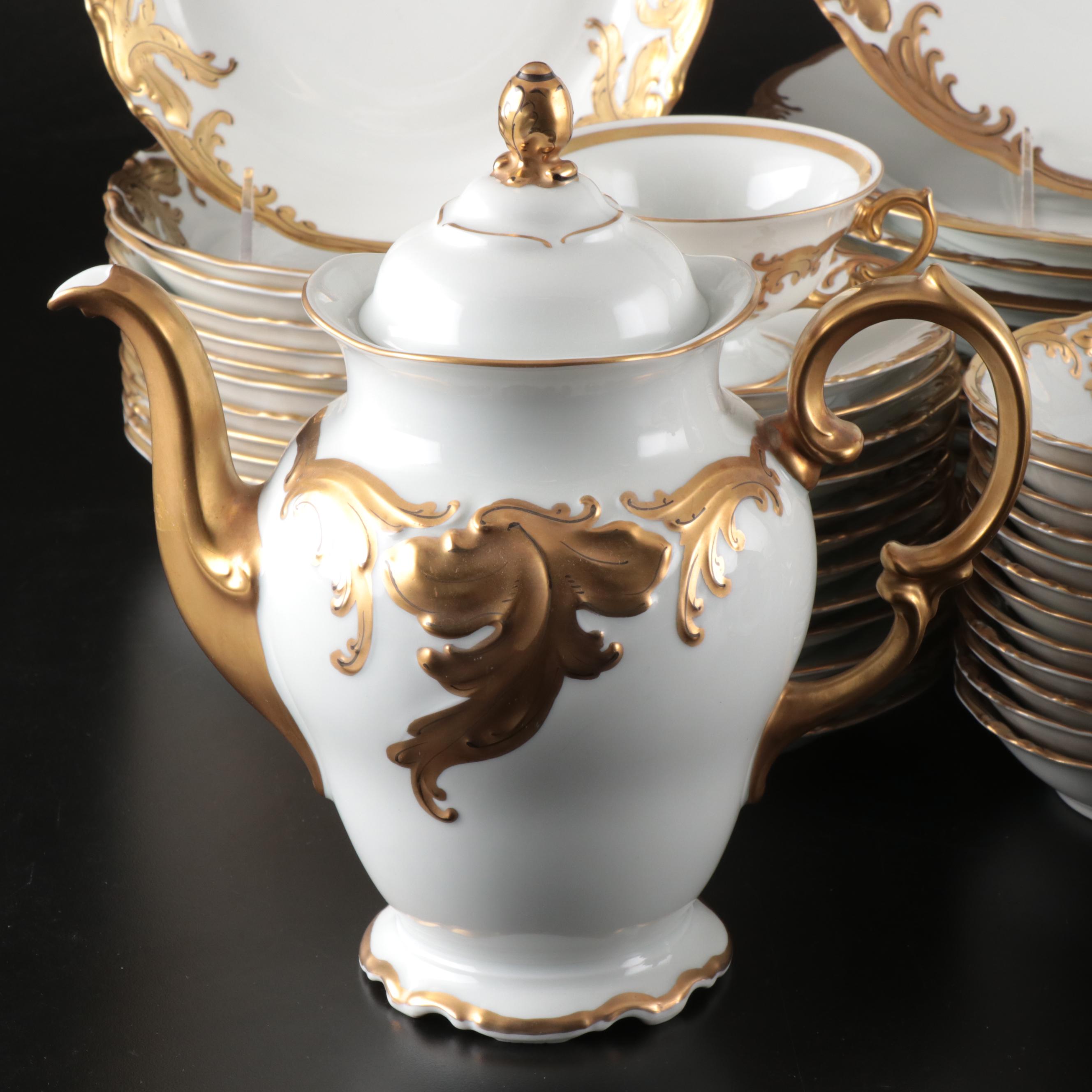 Wawel Polish Gilt Porcelain Dinnerware and Serving Pieces