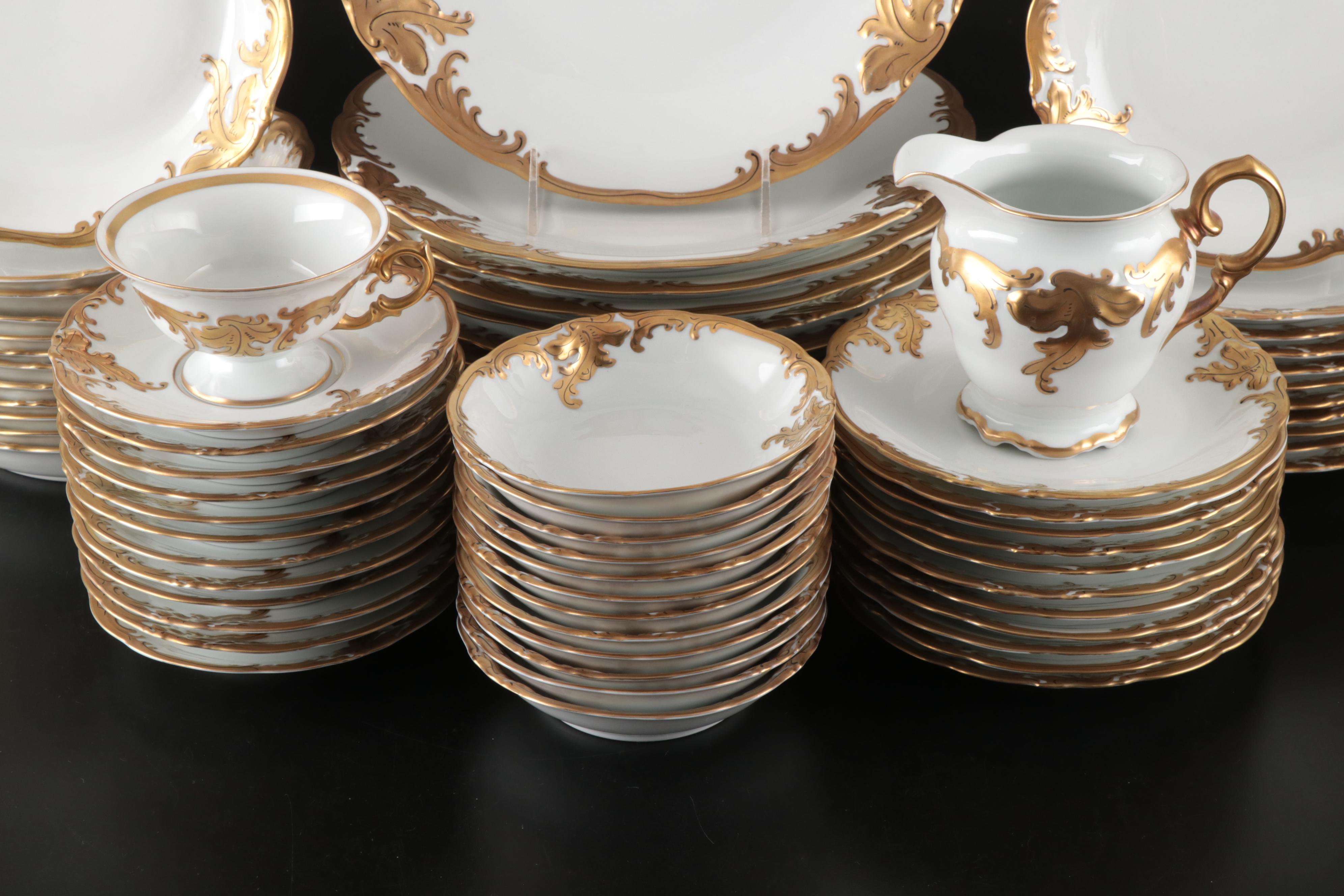 Wawel Polish Gilt Porcelain Dinnerware and Serving Pieces