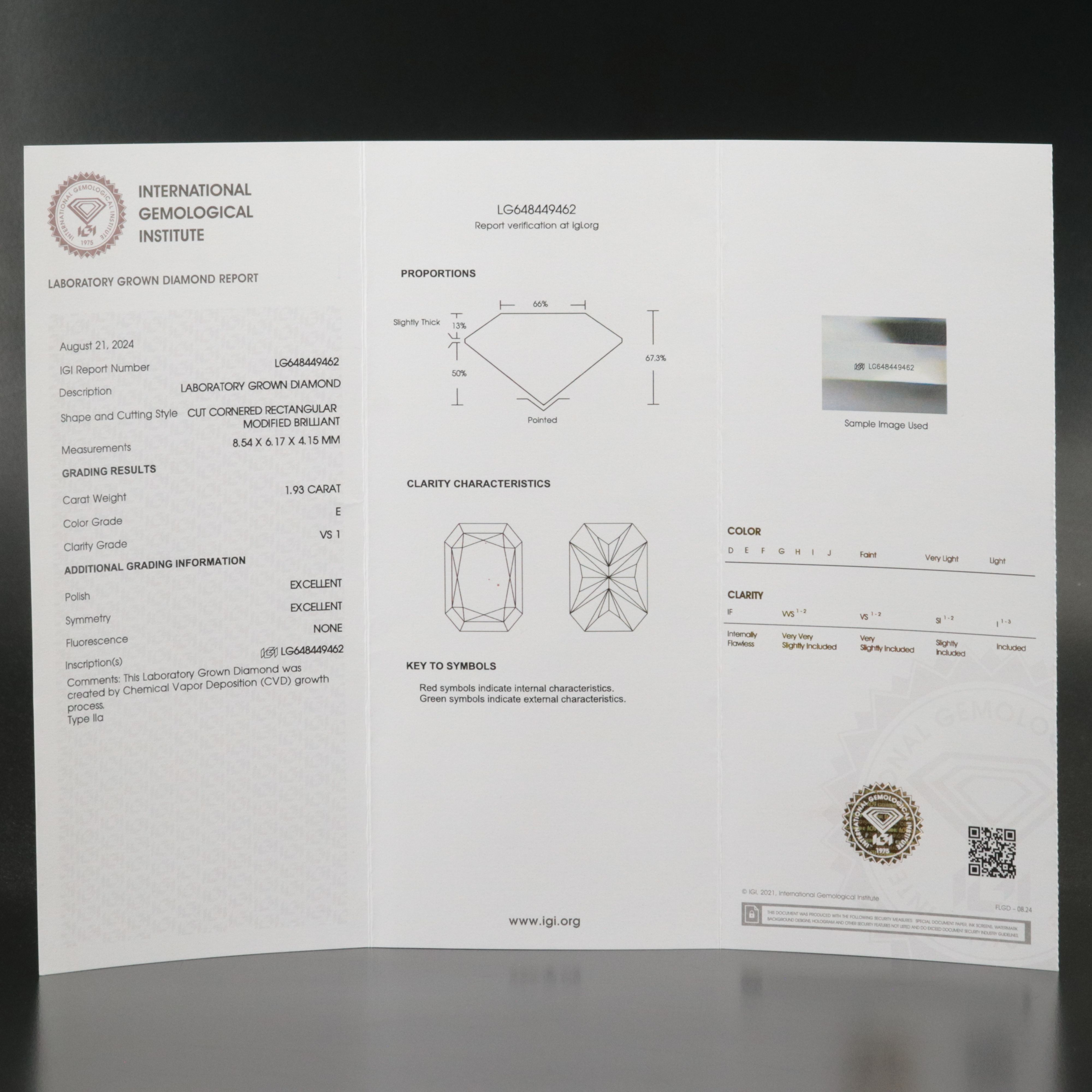 Loose 1.93 CT Lab Grown Diamond with IGI Report