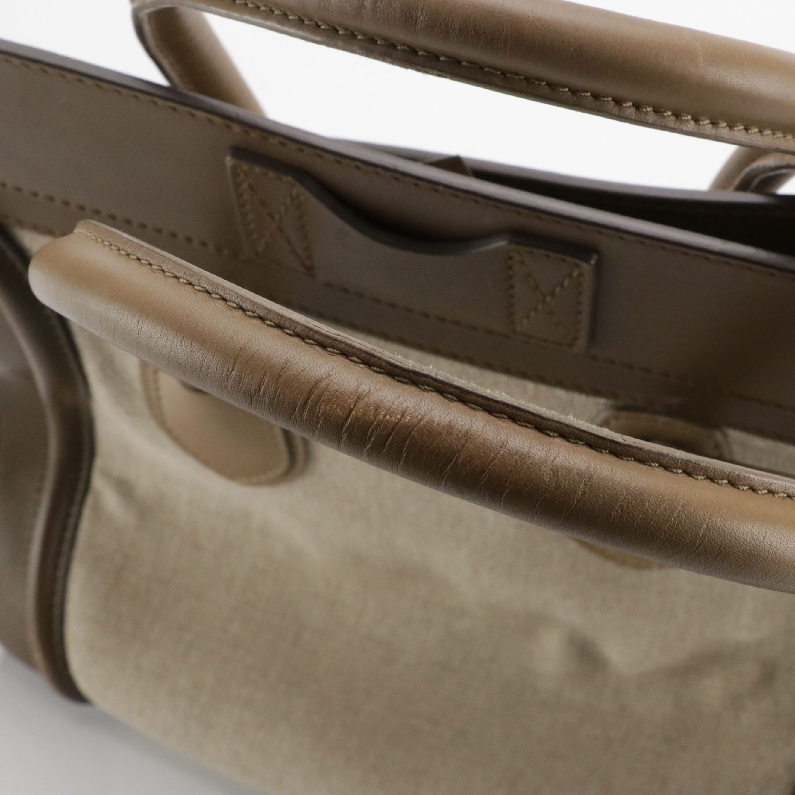 Céline Mini Luggage Tote in Beige Canvas and Two-Tone Calfskin Leather