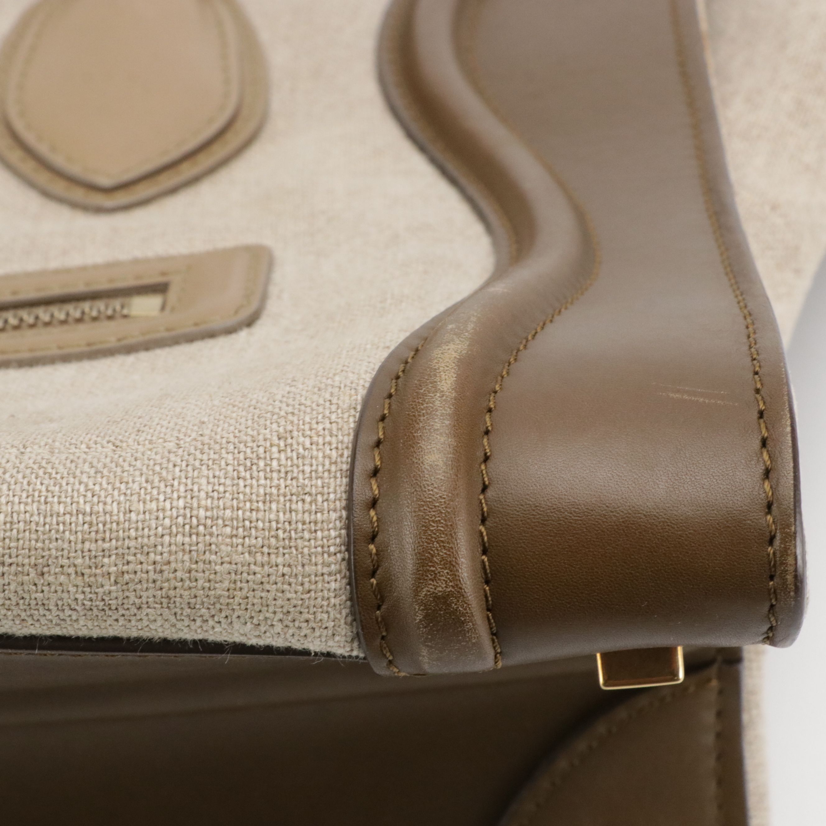 Céline Mini Luggage Tote in Beige Canvas and Two-Tone Calfskin Leather