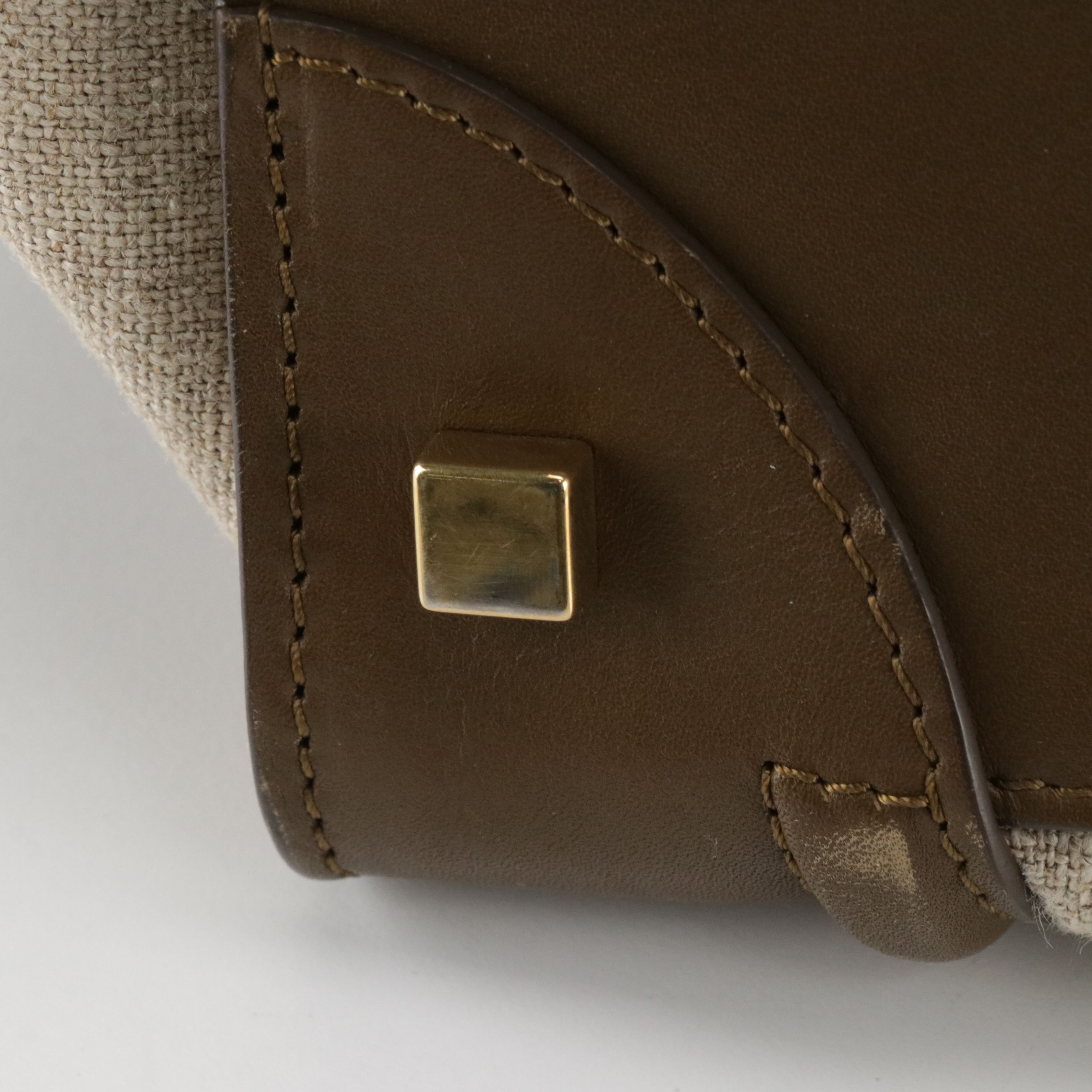 Céline Mini Luggage Tote in Beige Canvas and Two-Tone Calfskin Leather