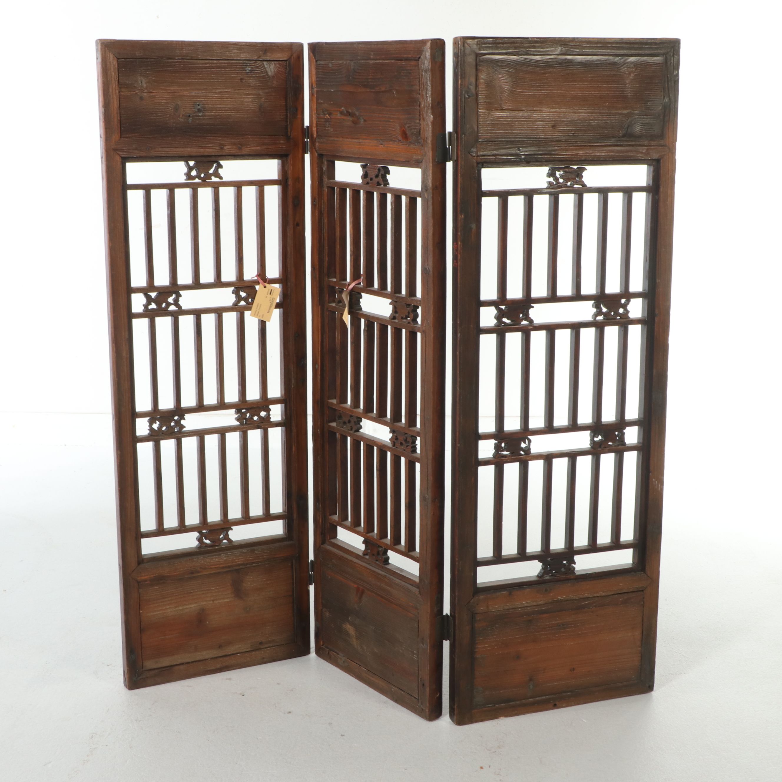 Chinese Carved Wood Three-Panel Screen