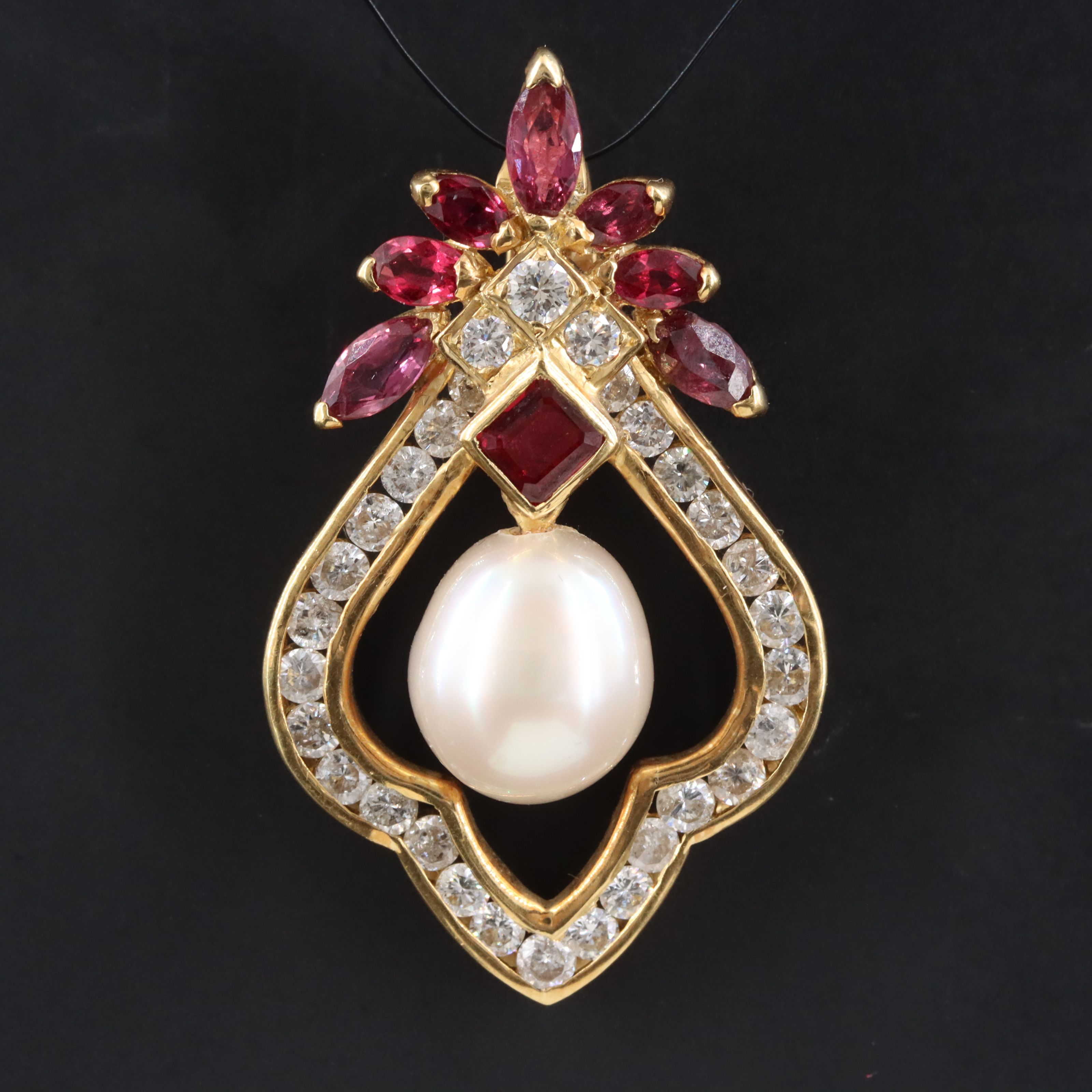 18K Pearl, Ruby and Diamond Enhancer Pendant