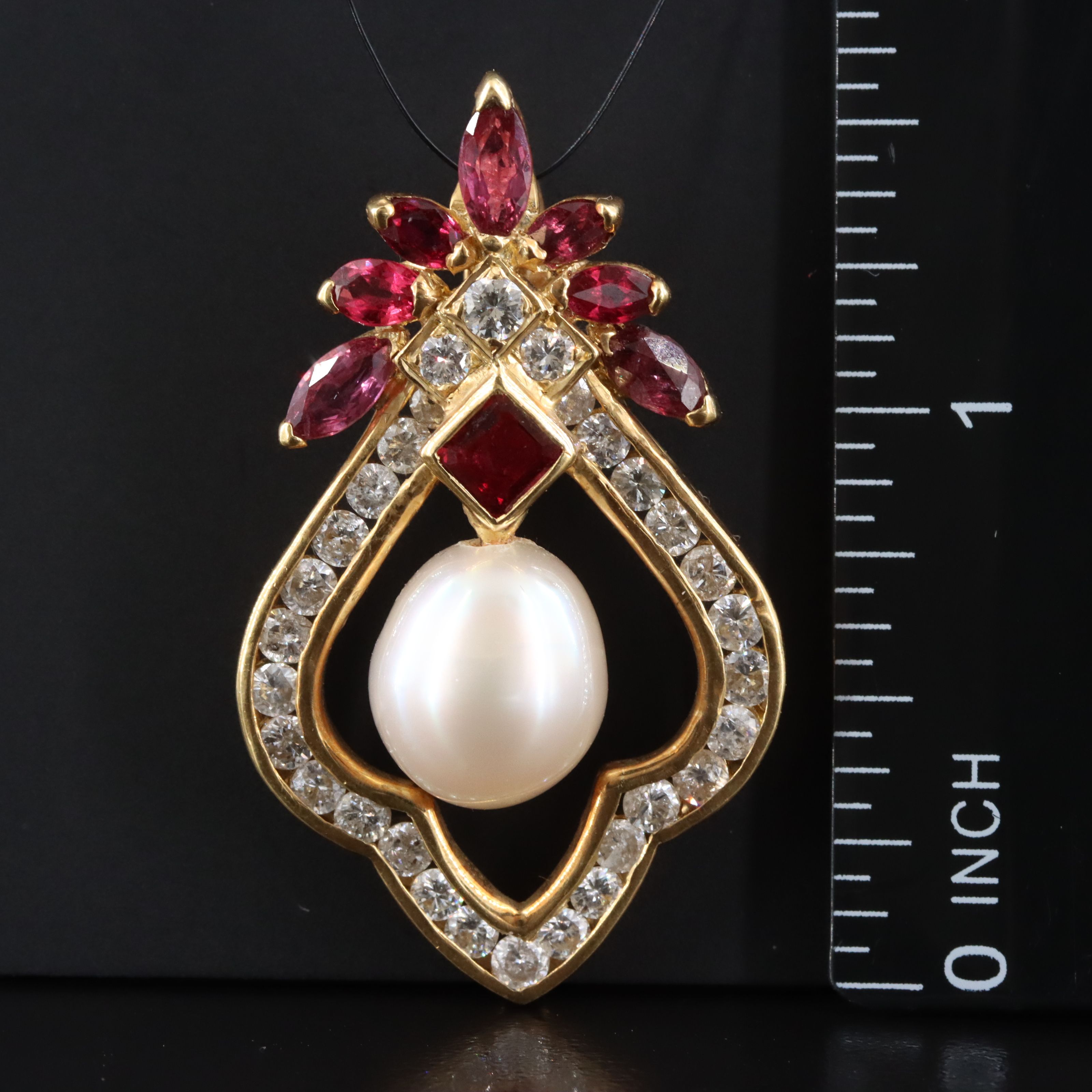 18K Pearl, Ruby and Diamond Enhancer Pendant