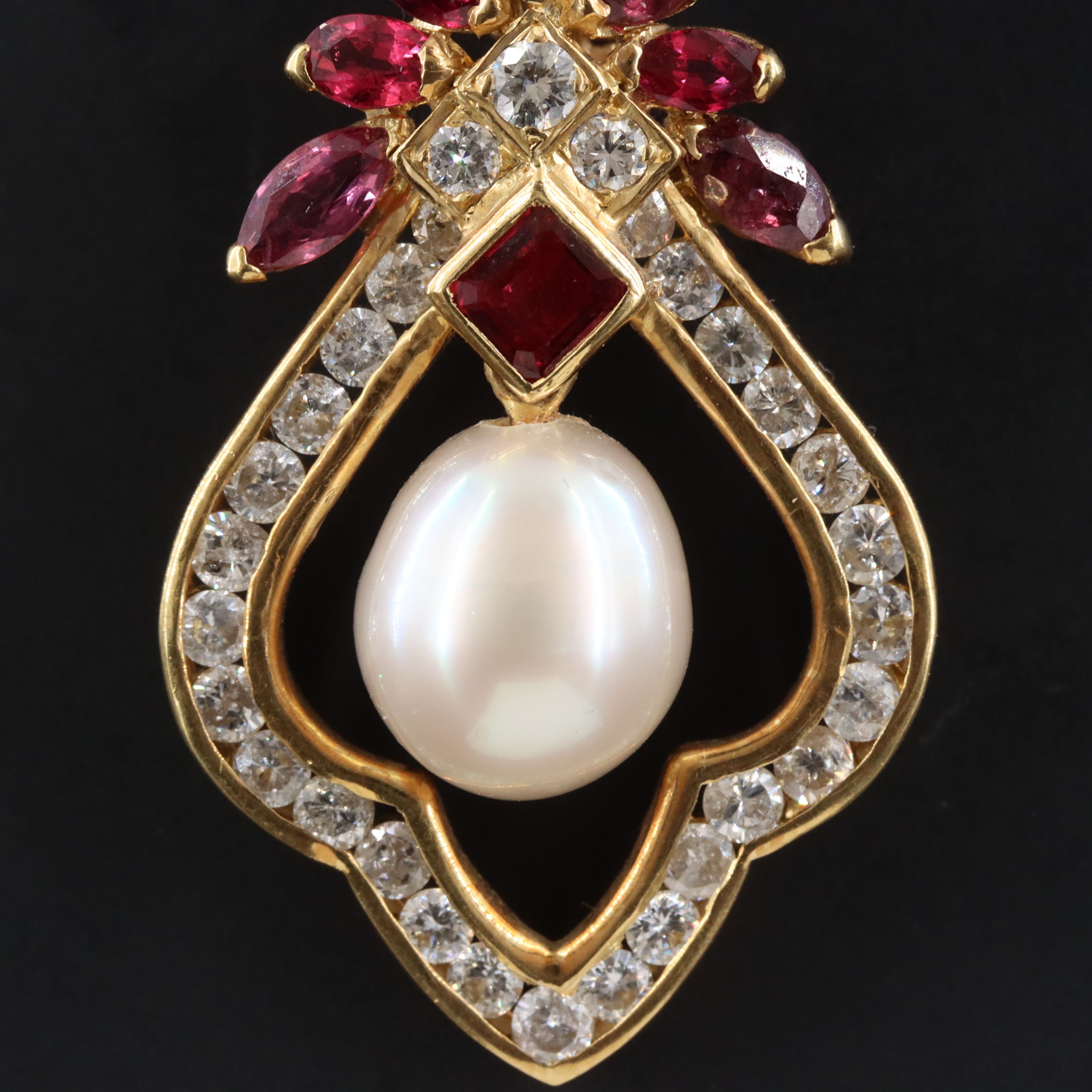 18K Pearl, Ruby and Diamond Enhancer Pendant