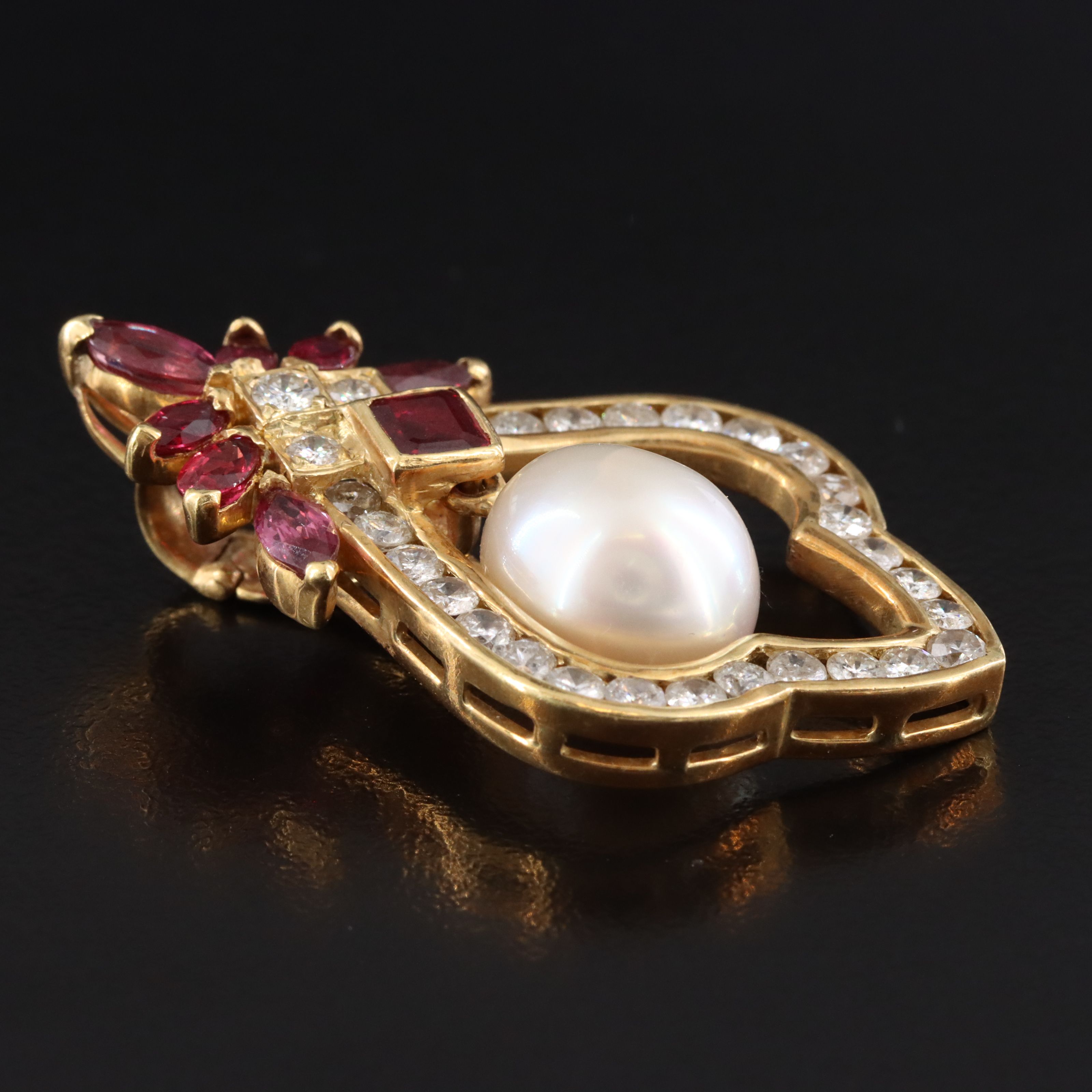 18K Pearl, Ruby and Diamond Enhancer Pendant