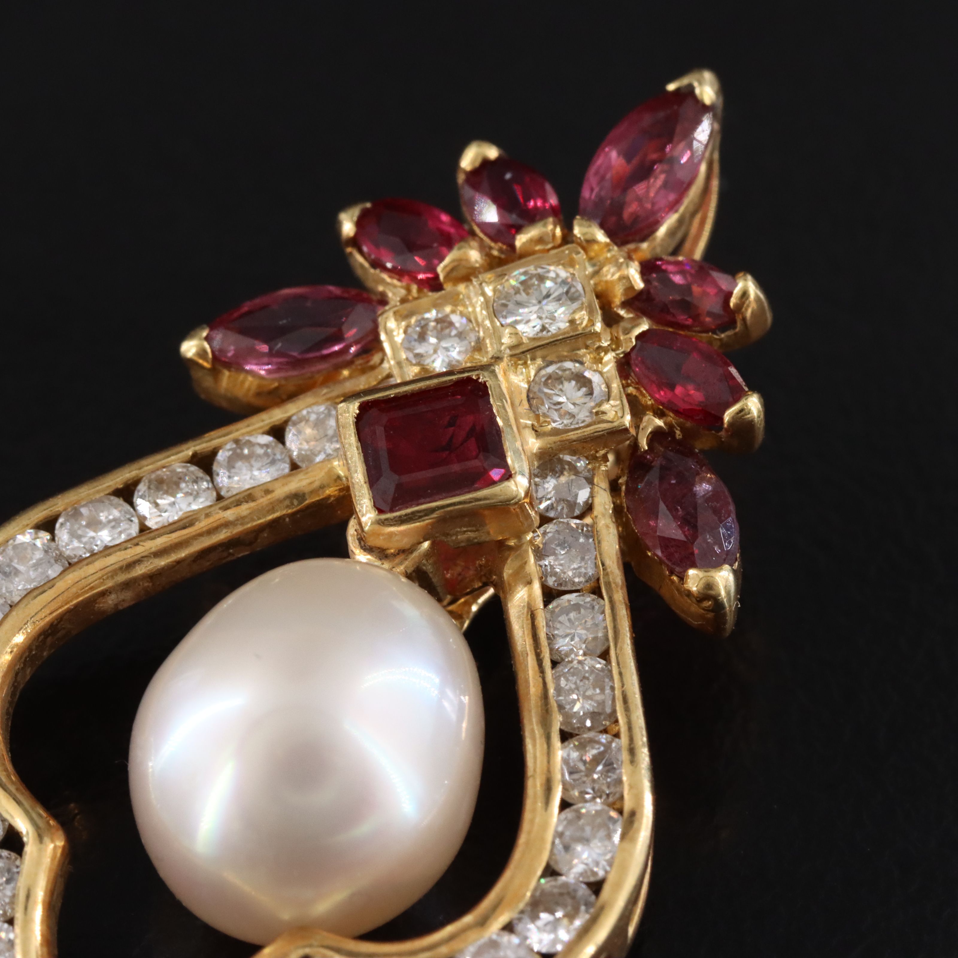 18K Pearl, Ruby and Diamond Enhancer Pendant