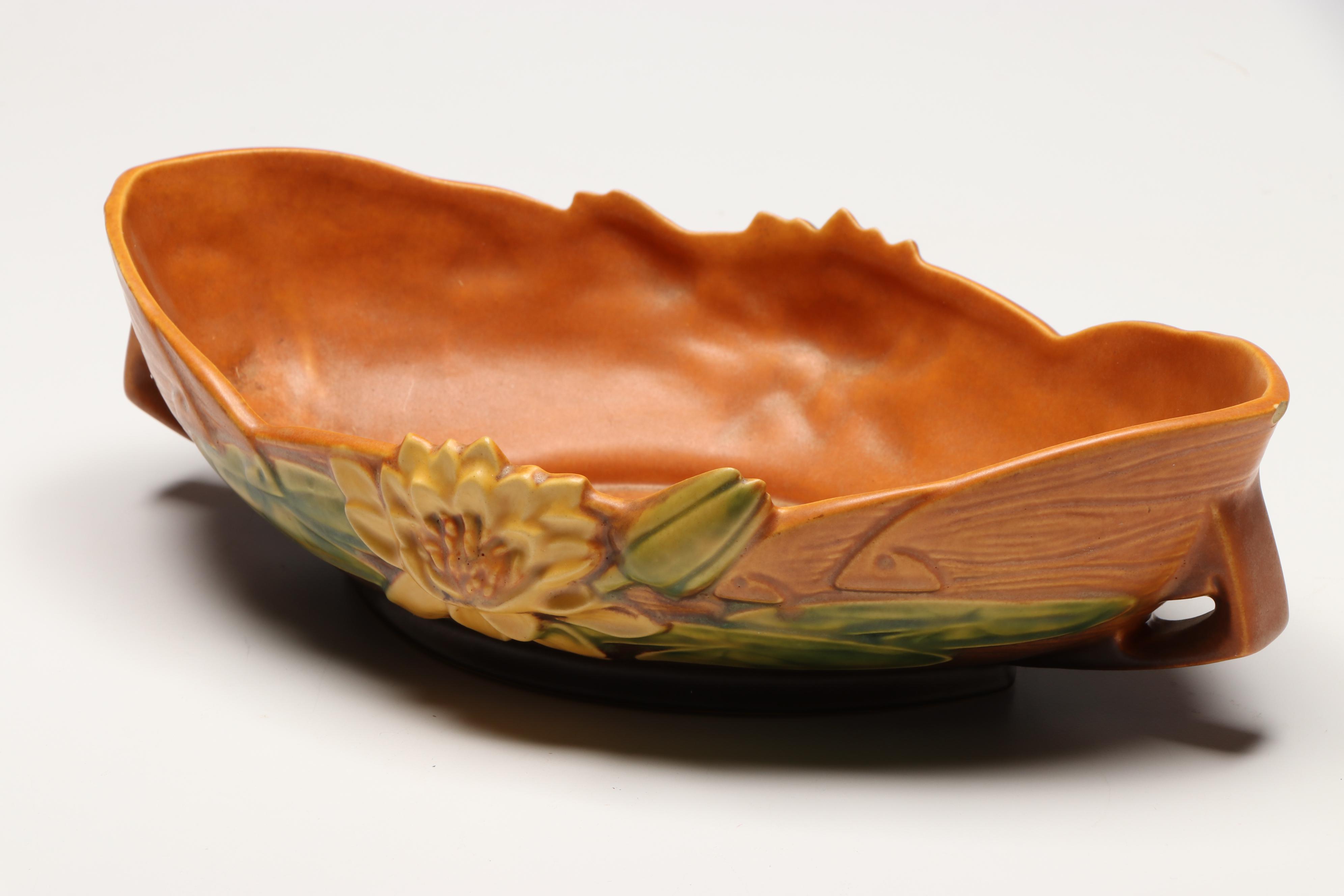 Roseville Pottery "Clematis Autumn Brown" and "Bushberry" Pots and Bowl