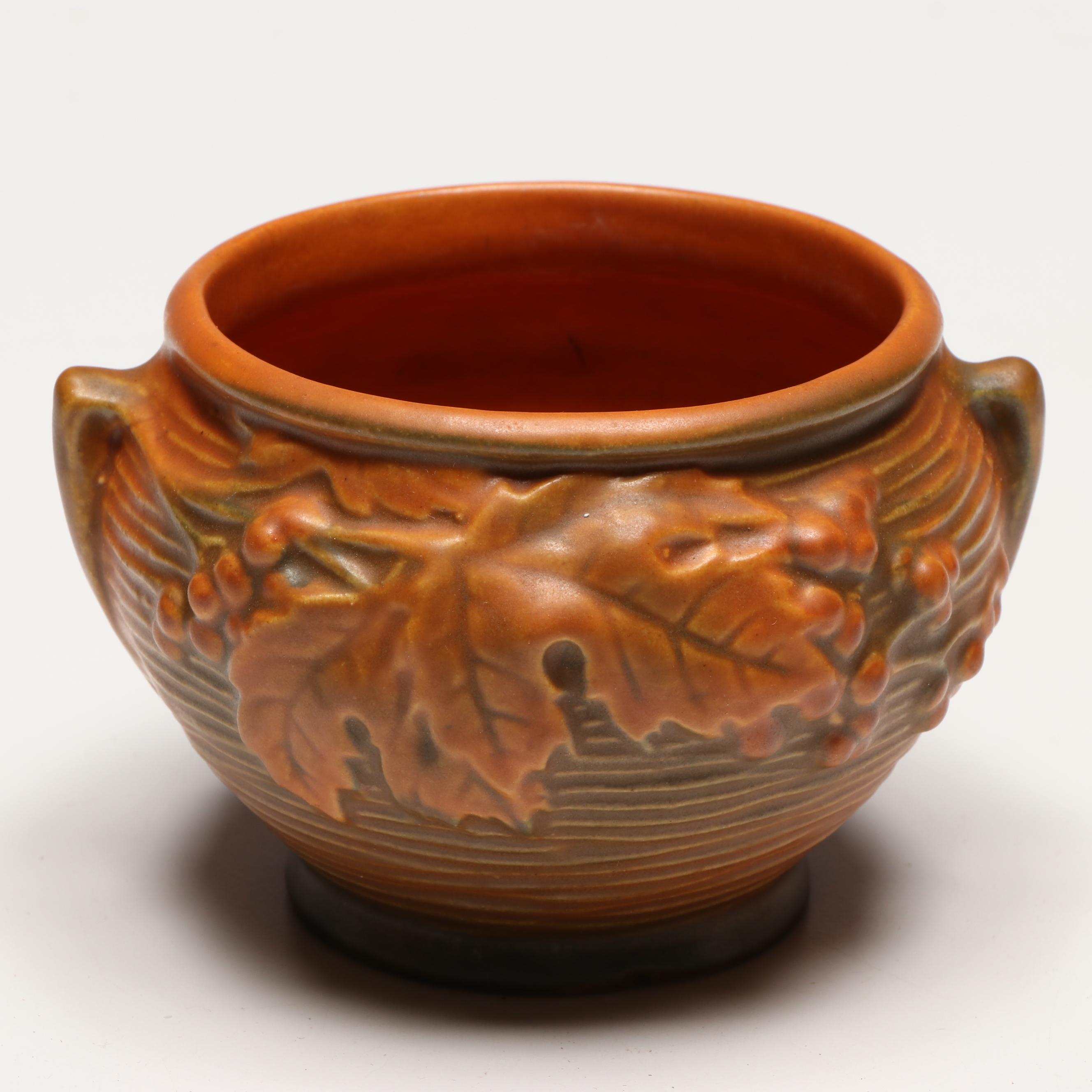 Roseville Pottery "Clematis Autumn Brown" and "Bushberry" Pots and Bowl