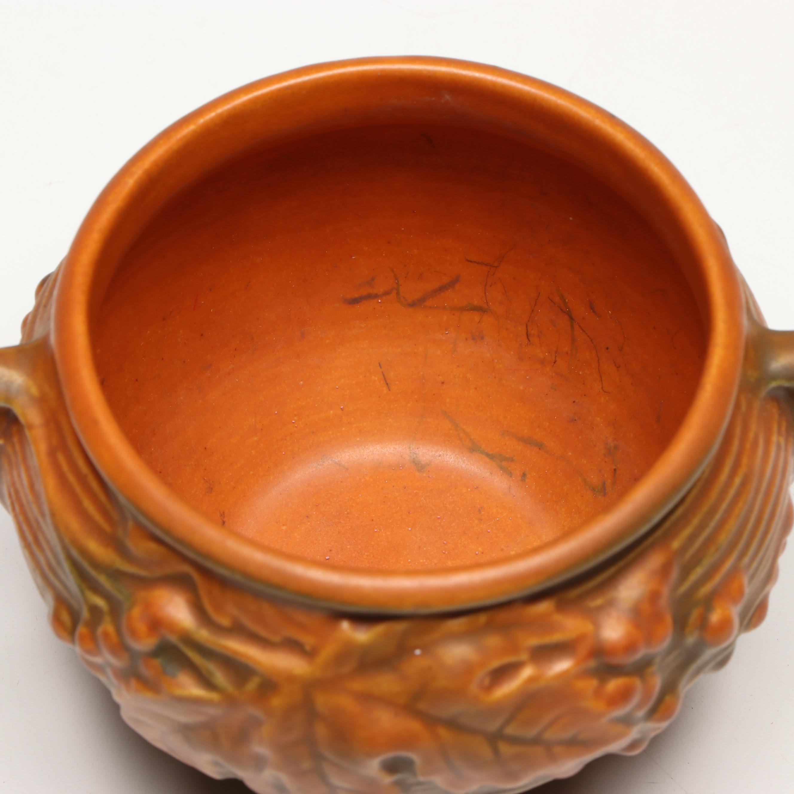 Roseville Pottery "Clematis Autumn Brown" and "Bushberry" Pots and Bowl