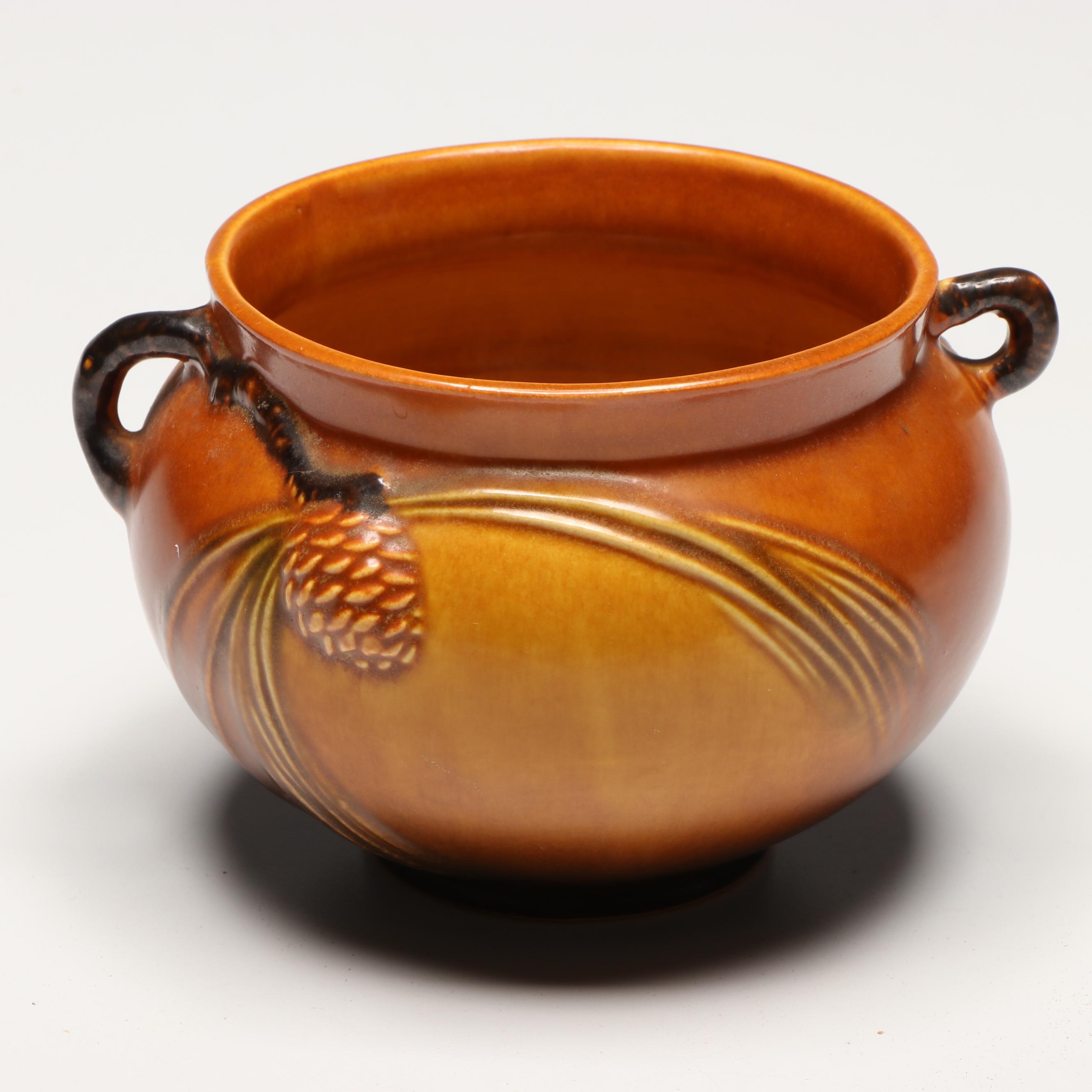 Roseville Pottery "Clematis Autumn Brown" and "Bushberry" Pots and Bowl