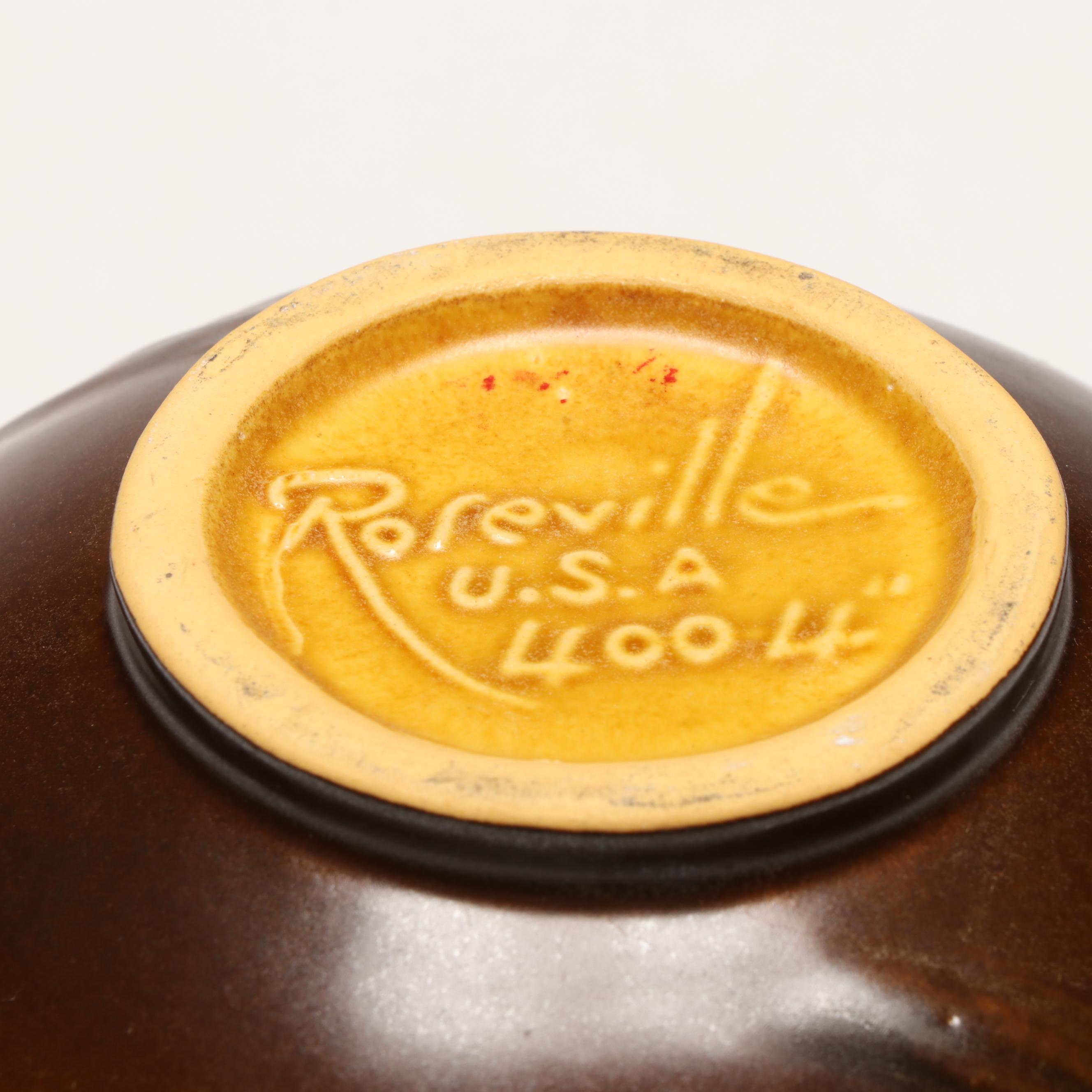 Roseville Pottery "Clematis Autumn Brown" and "Bushberry" Pots and Bowl