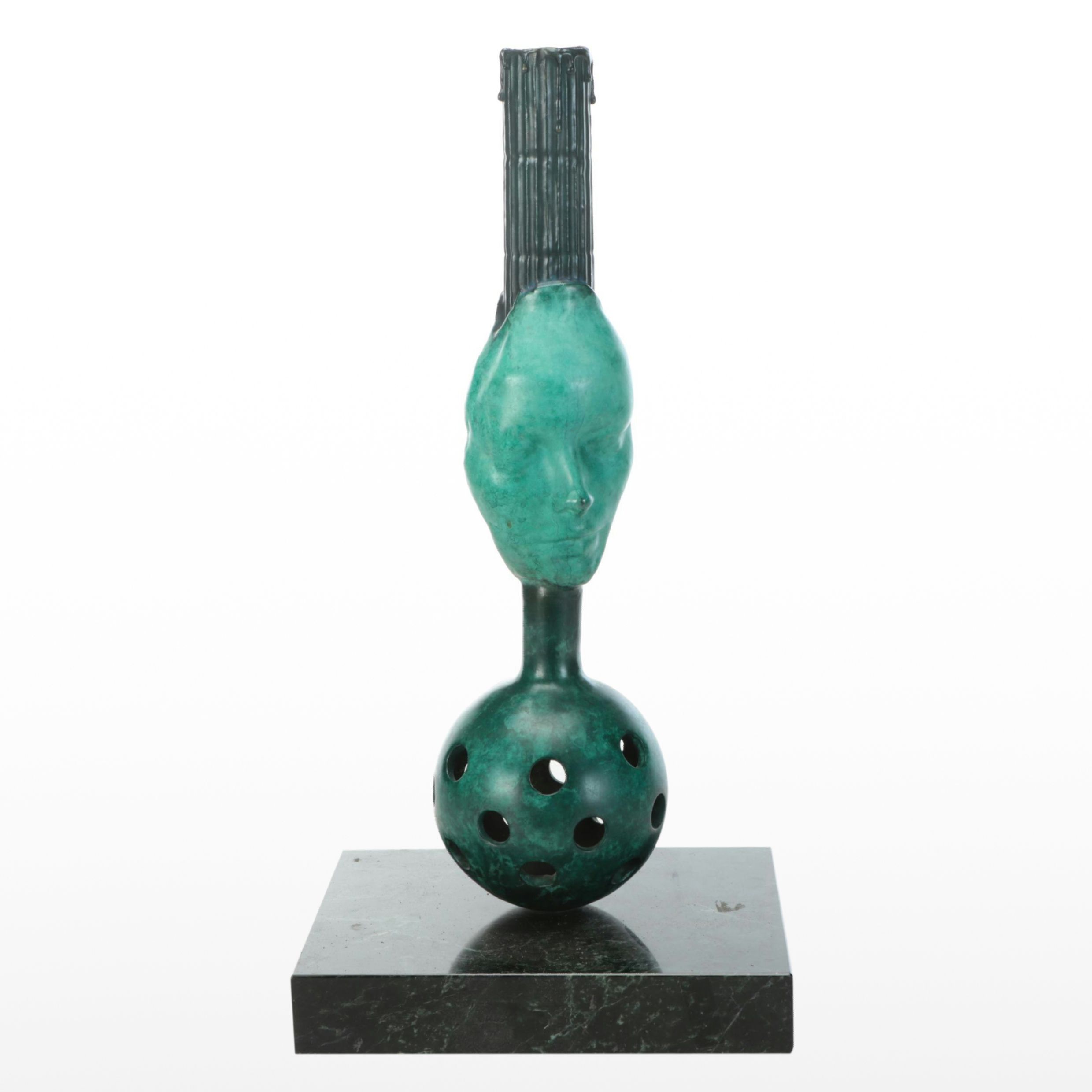 Abstract Patinated Metal Sculptural Bottle Vase