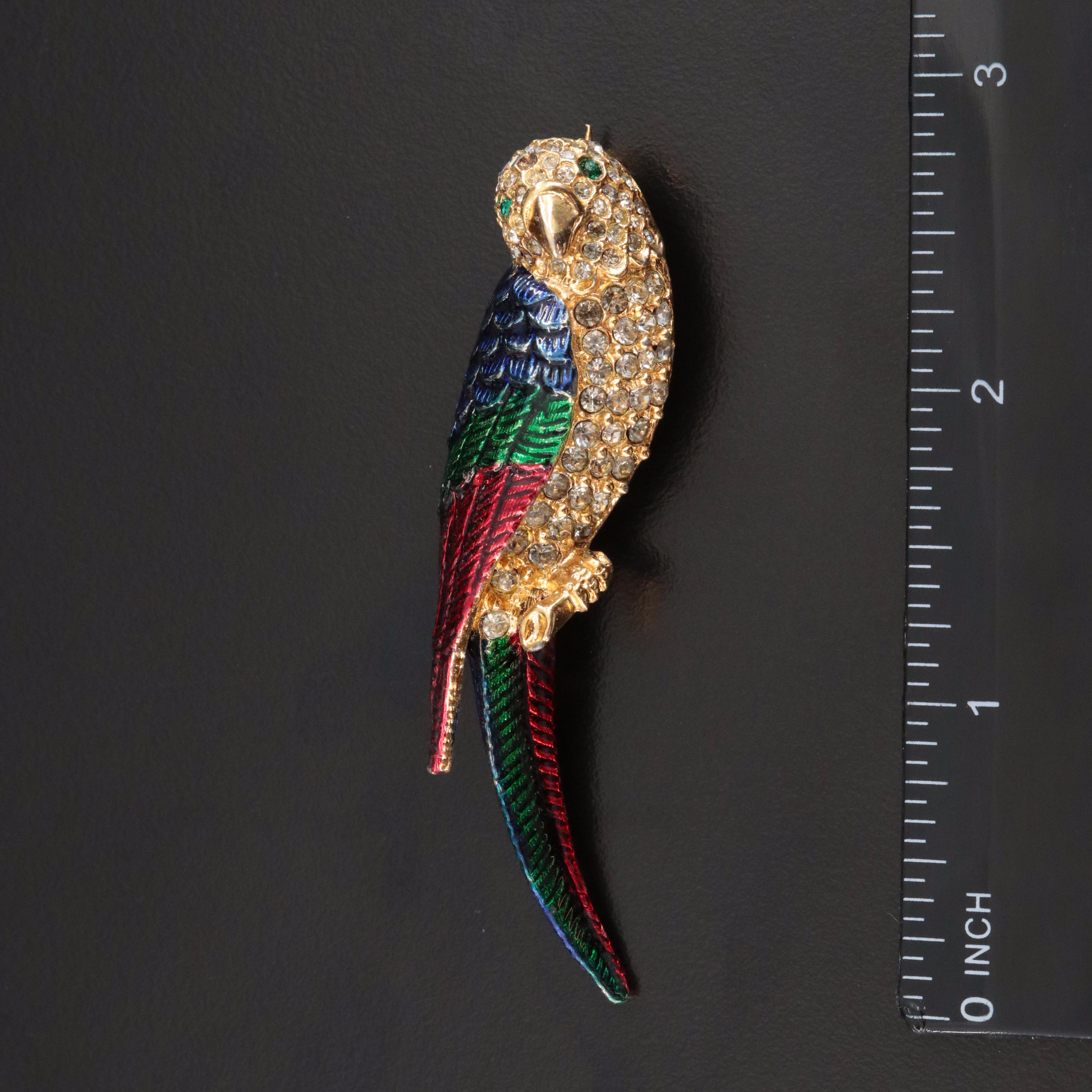 Rhinestone and Enamel Parrot Brooch
