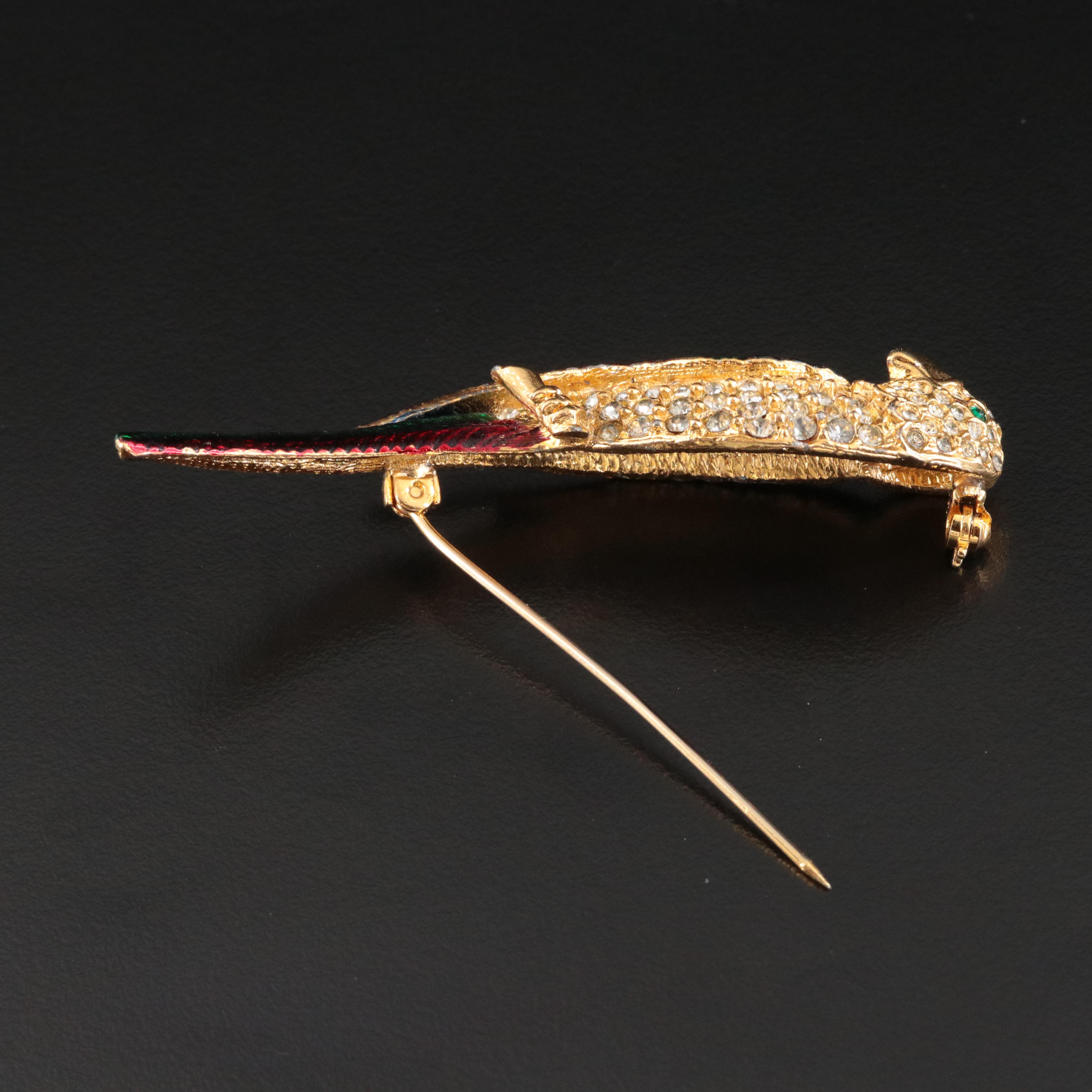 Rhinestone and Enamel Parrot Brooch