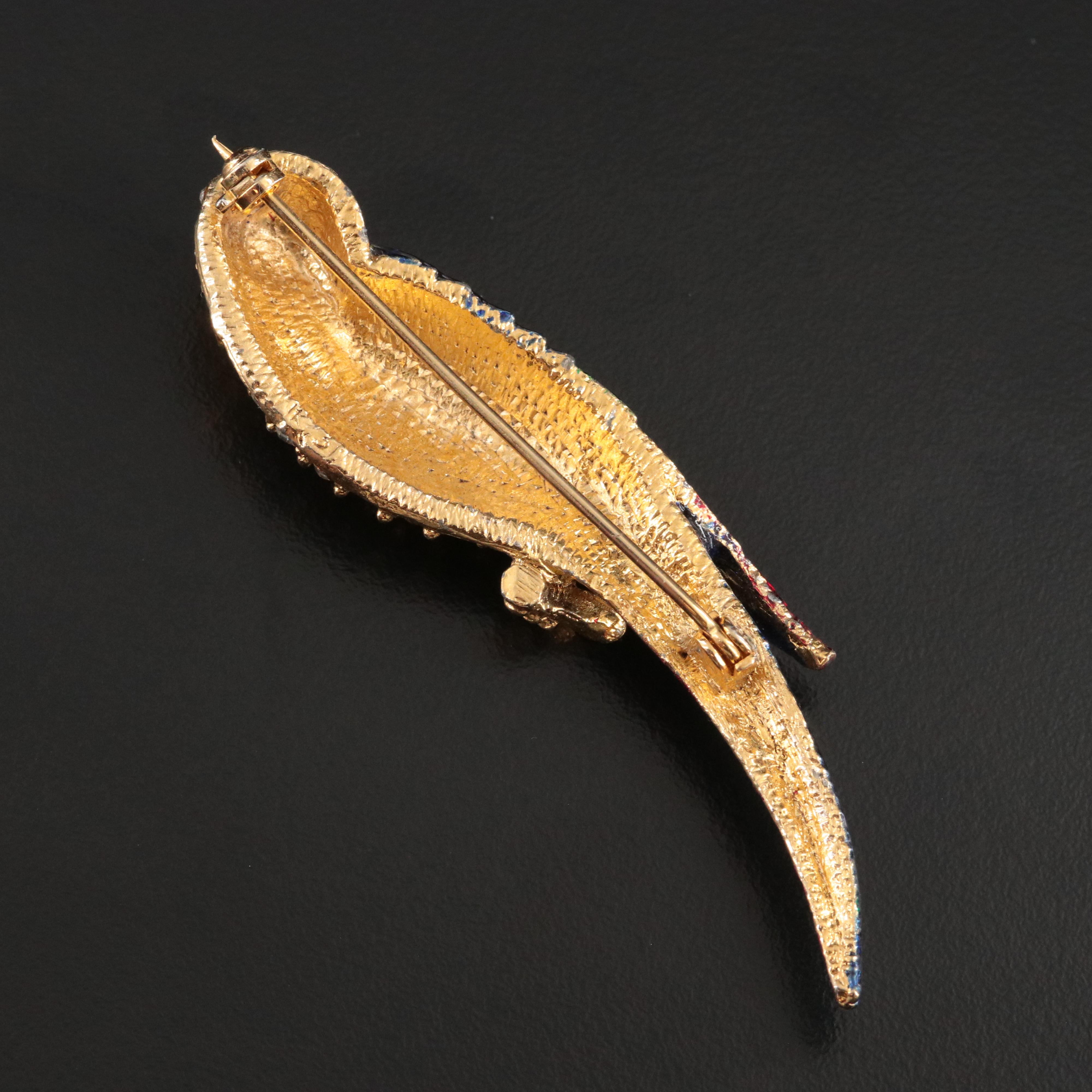 Rhinestone and Enamel Parrot Brooch