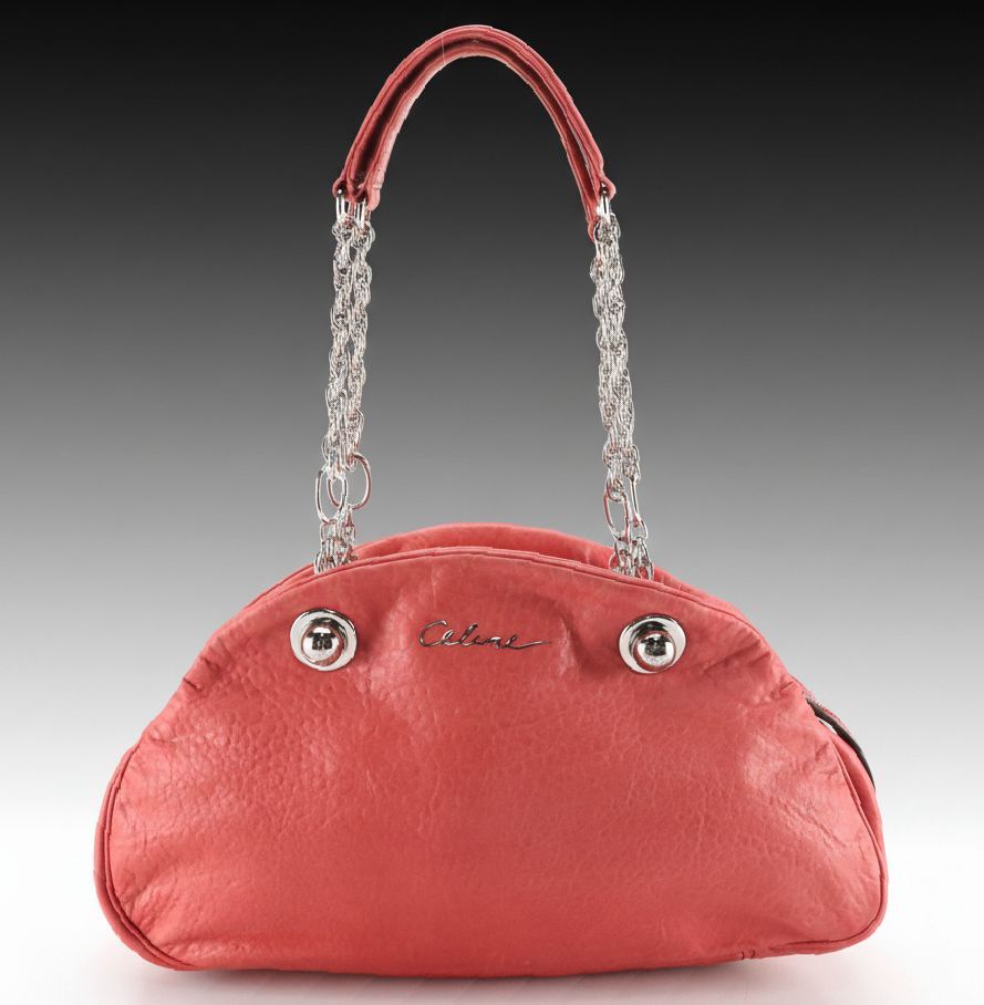 Celine Domed Zip-Around Shoulder Bag in Watermelon Pink Grained Leather