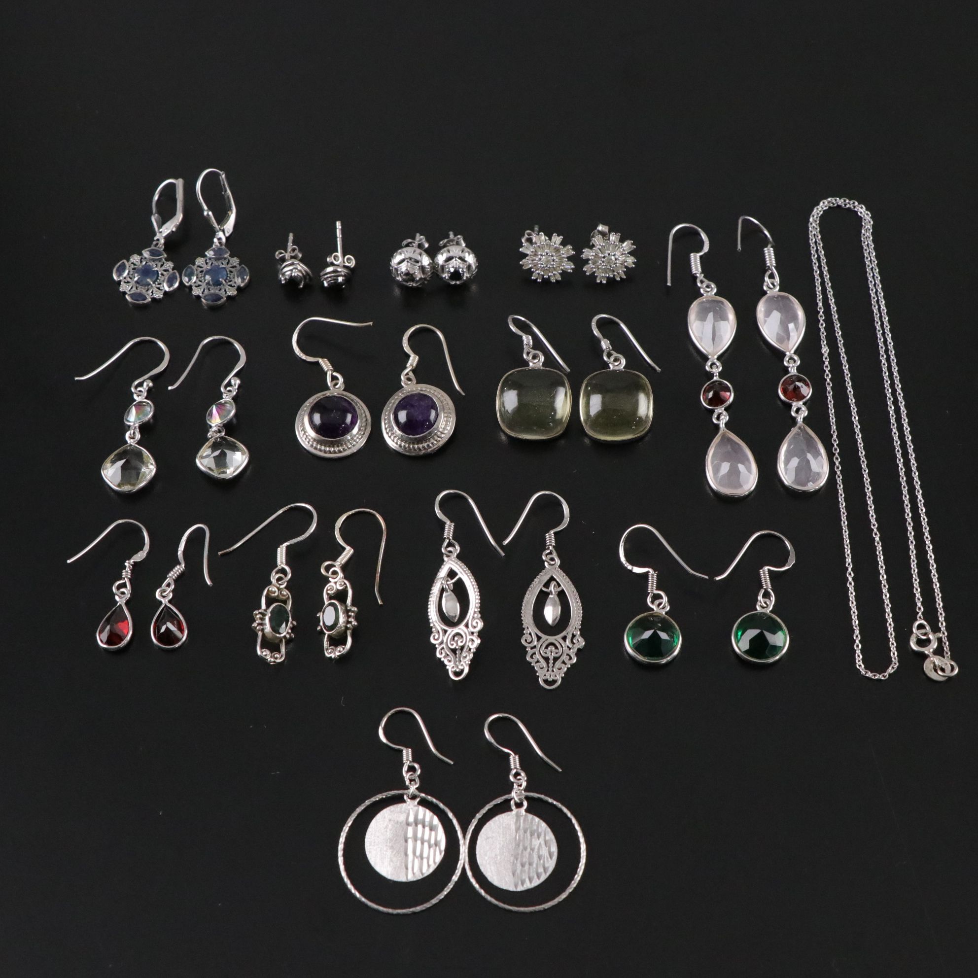 14 Assorted Sterling Silver Earrings and Necklace