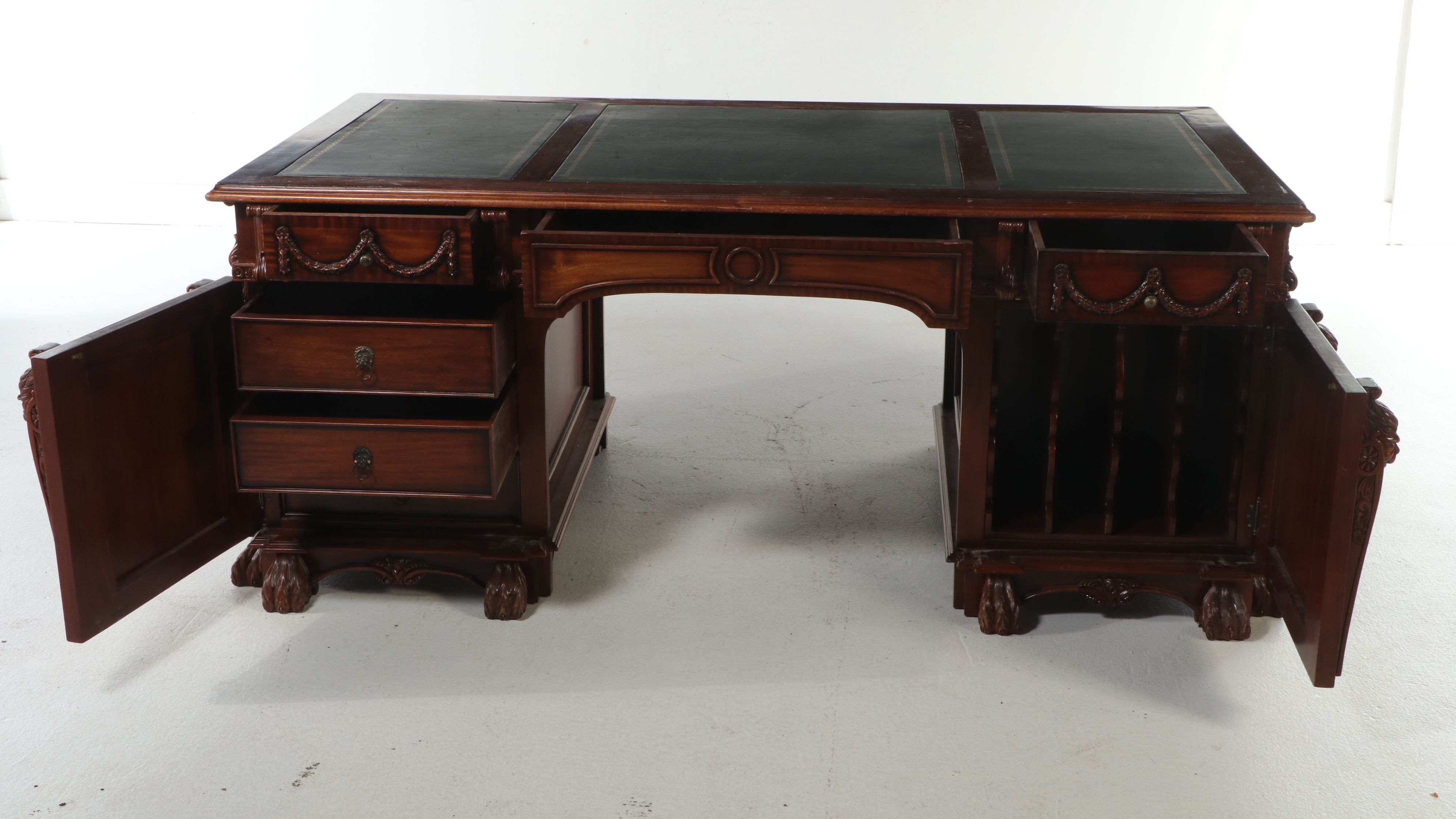 Chippendale Style Leather Top Mahogany Partner's Desk