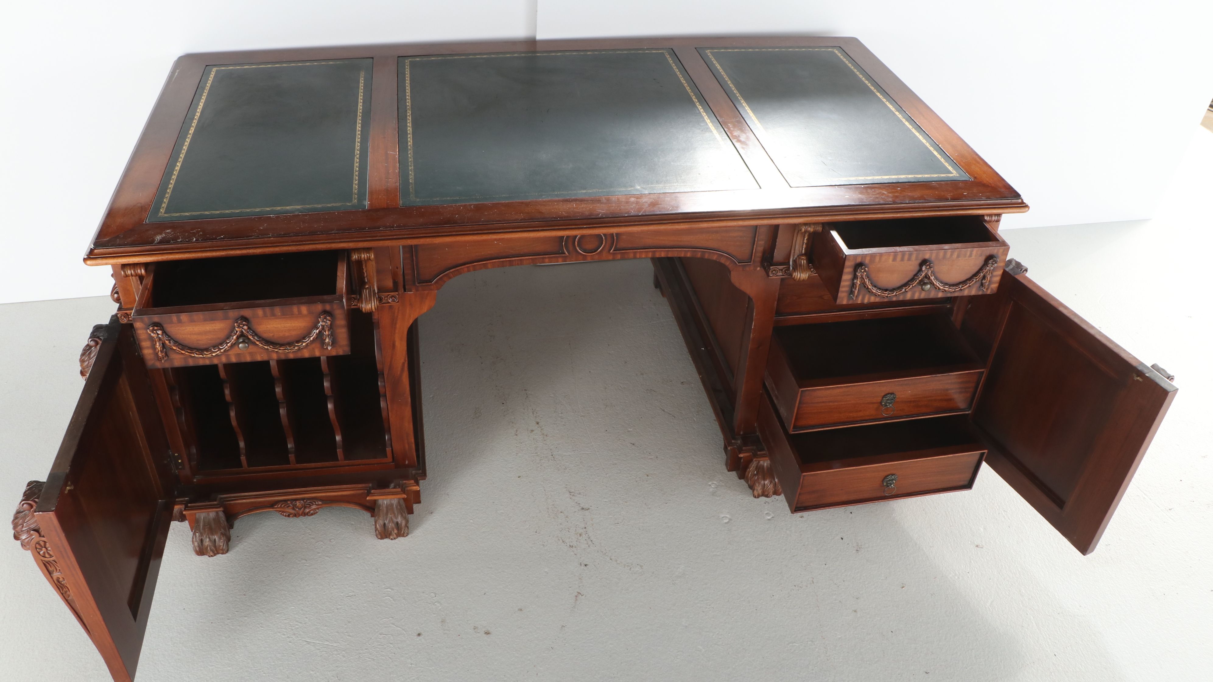 Chippendale Style Leather Top Mahogany Partner's Desk