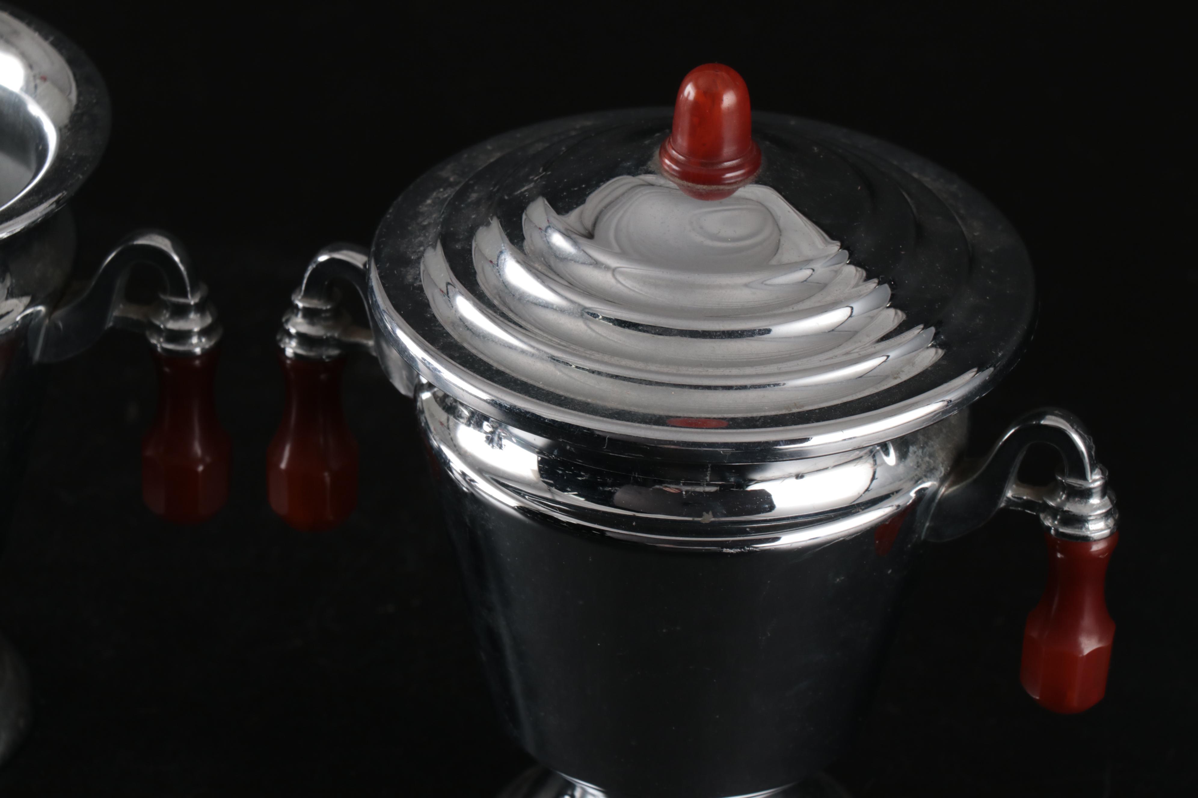 Farberware Art Deco Stainless Steel Coffee Percolator with Creamer and Sugar