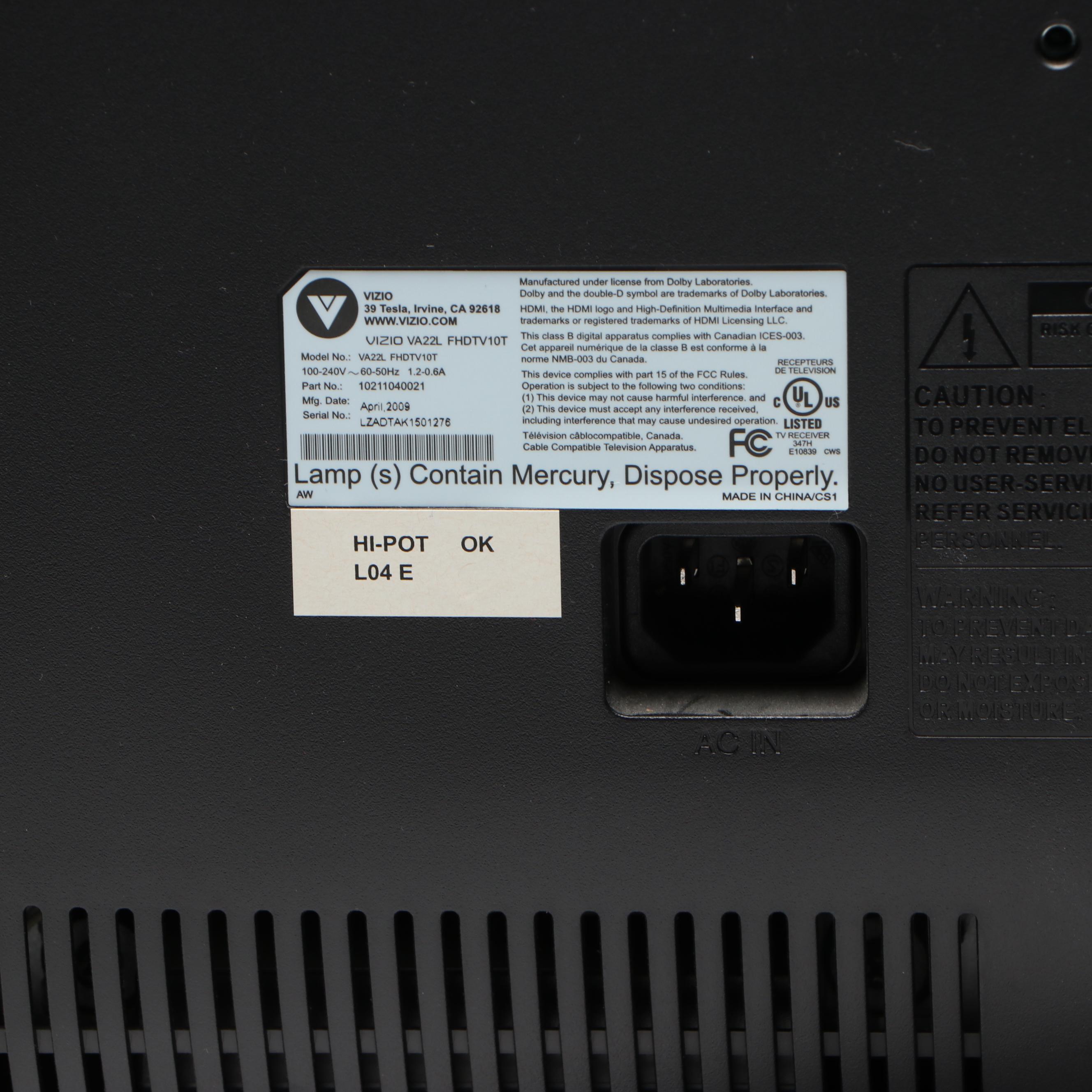 Vizio 22" 1080p LCD Television with Remote, 2009