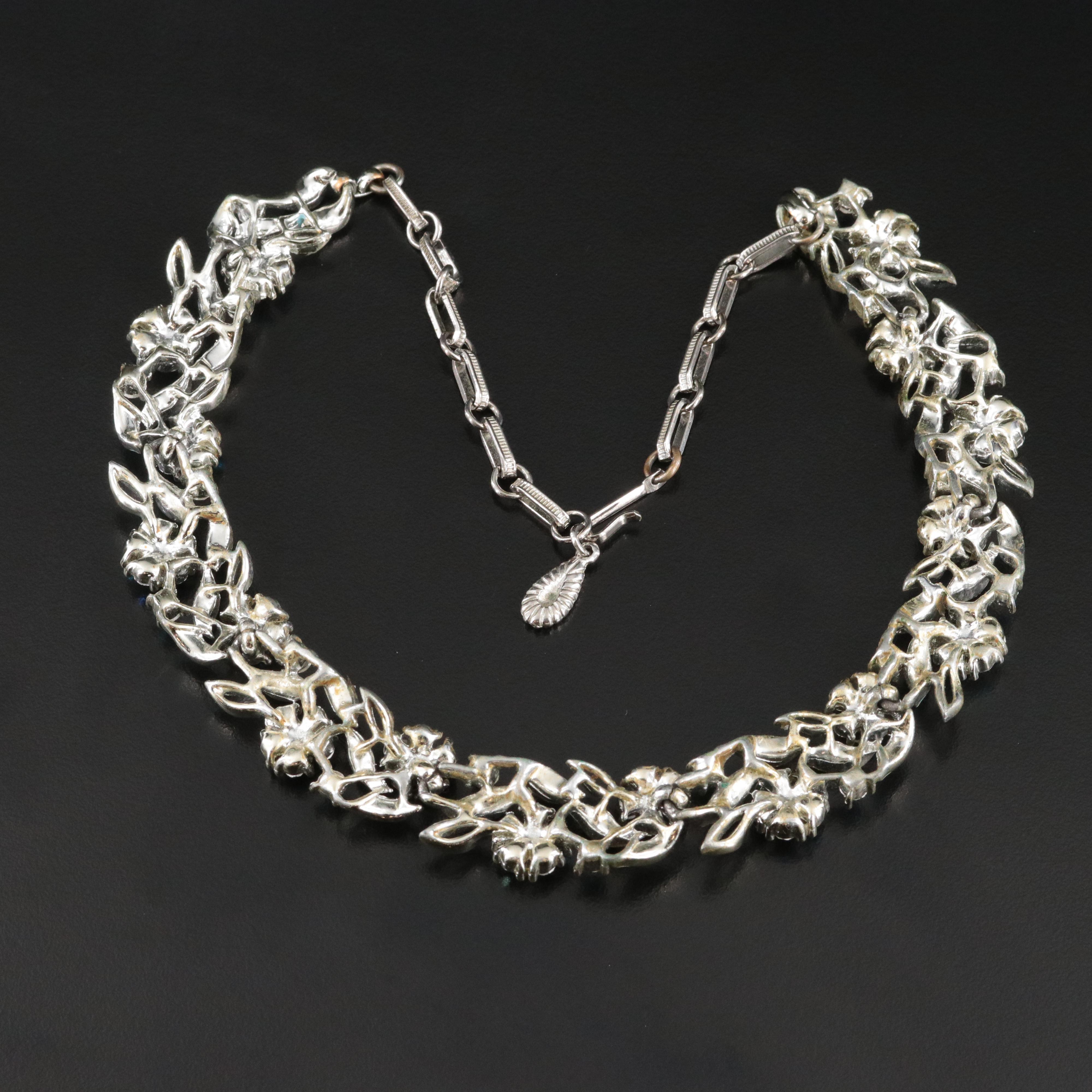 Lisner Rhinestone and Enamel Floral Necklace