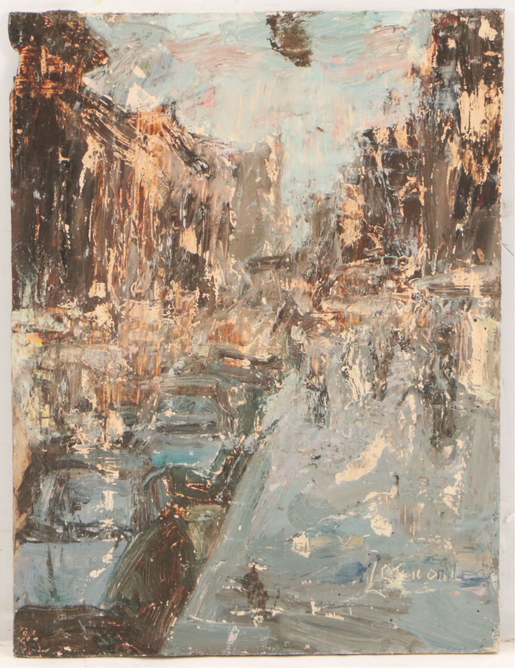 Bernard Lennon City Street Scene Oil Painting