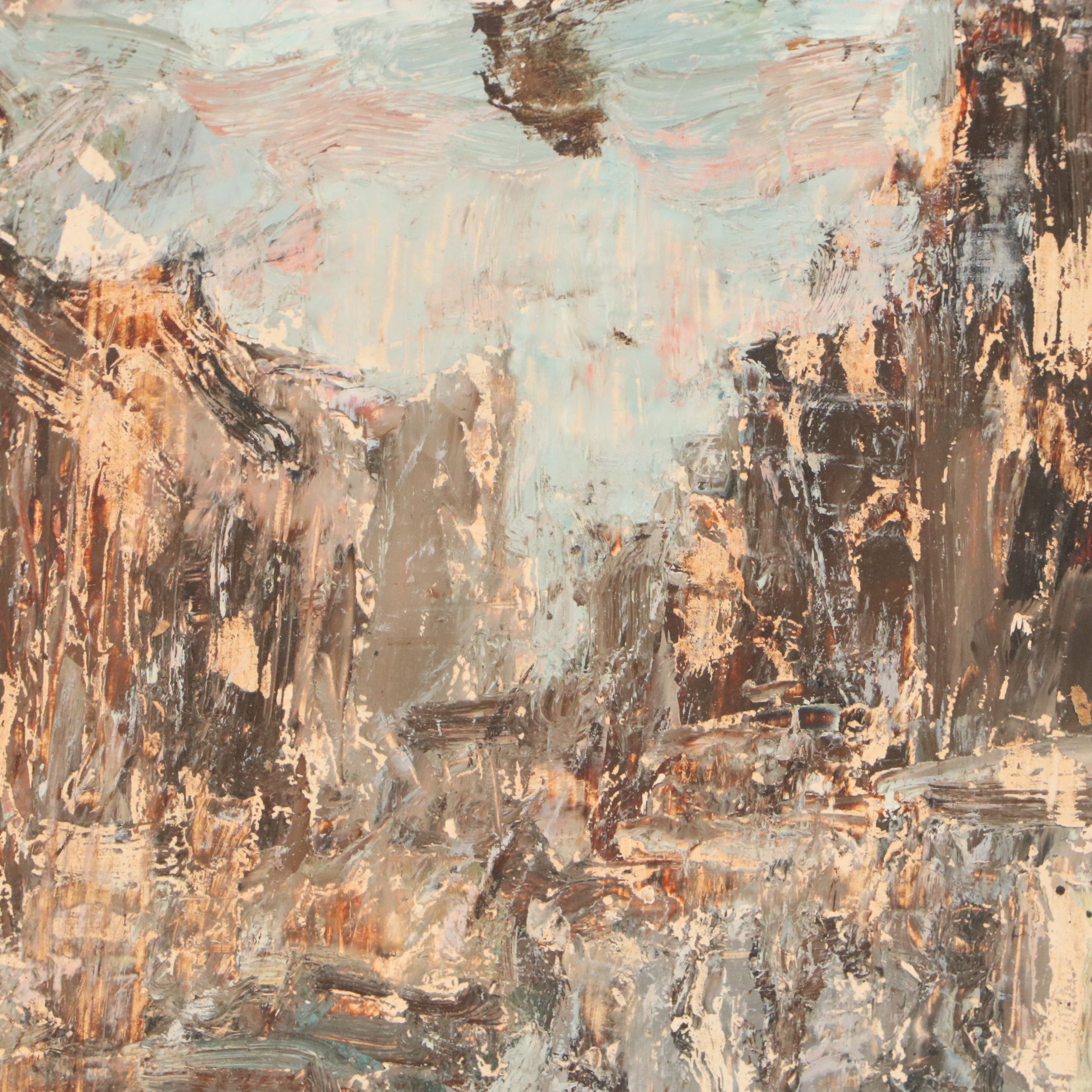 Bernard Lennon City Street Scene Oil Painting