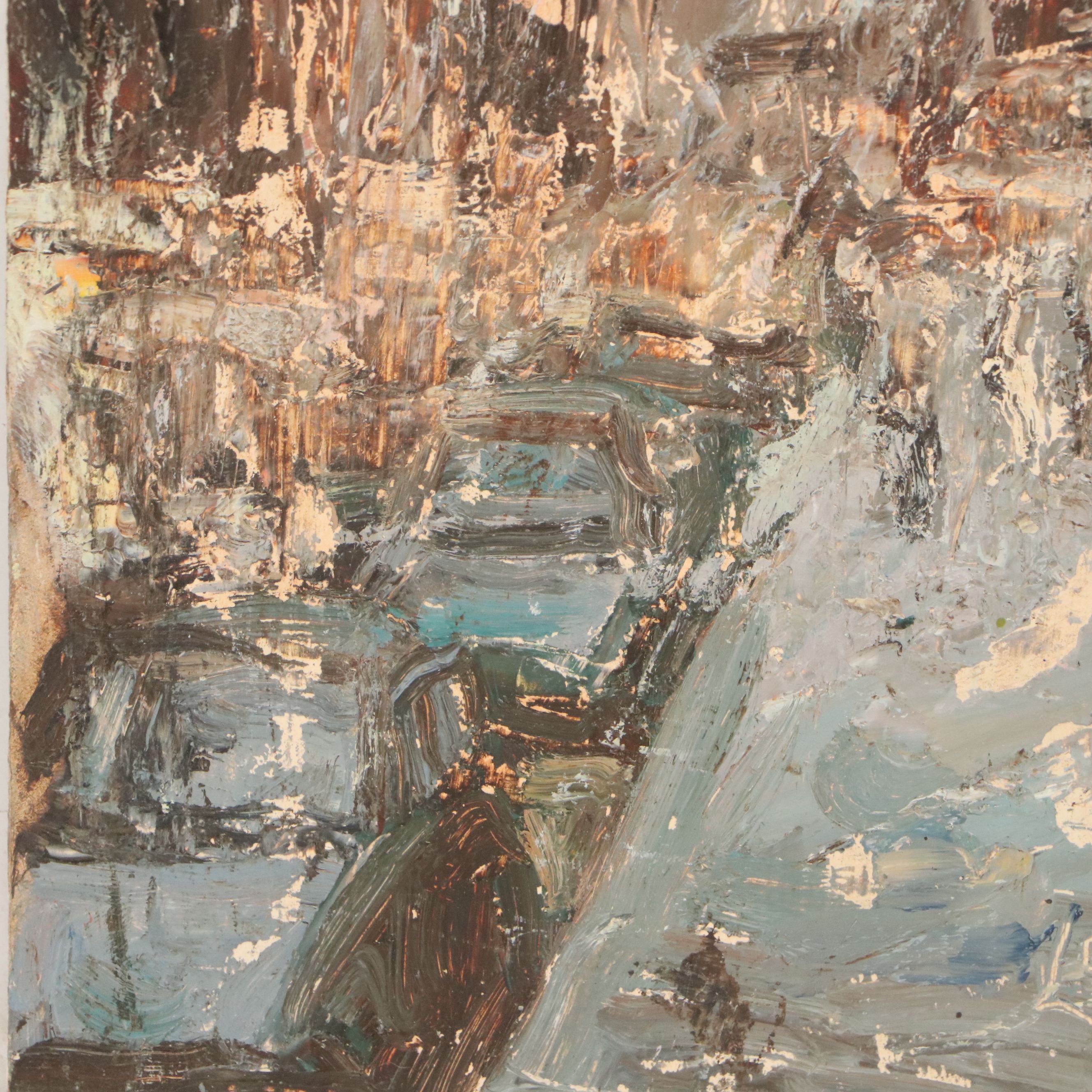 Bernard Lennon City Street Scene Oil Painting