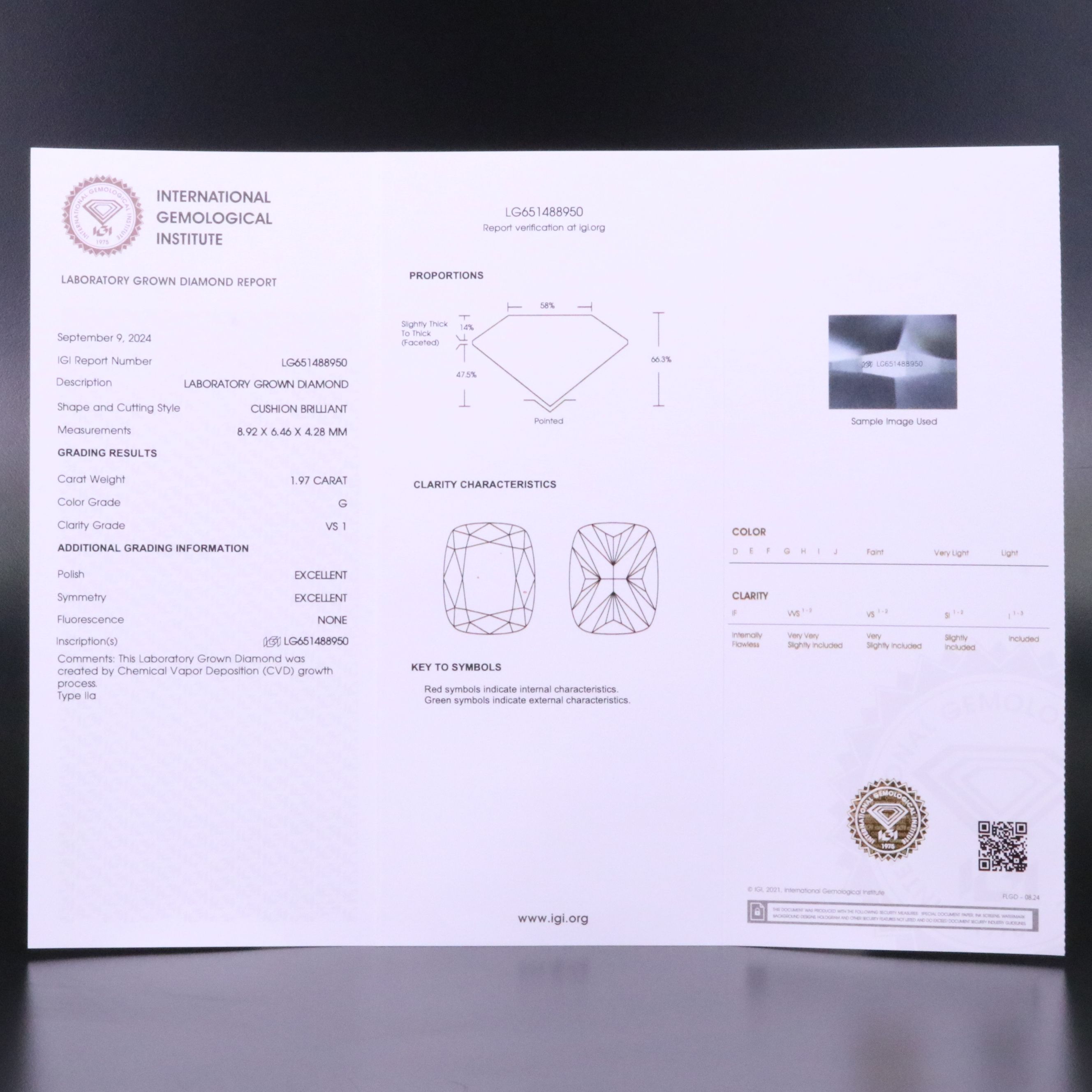 Loose 1.97 CT Lab Grown Diamond with IGI Report