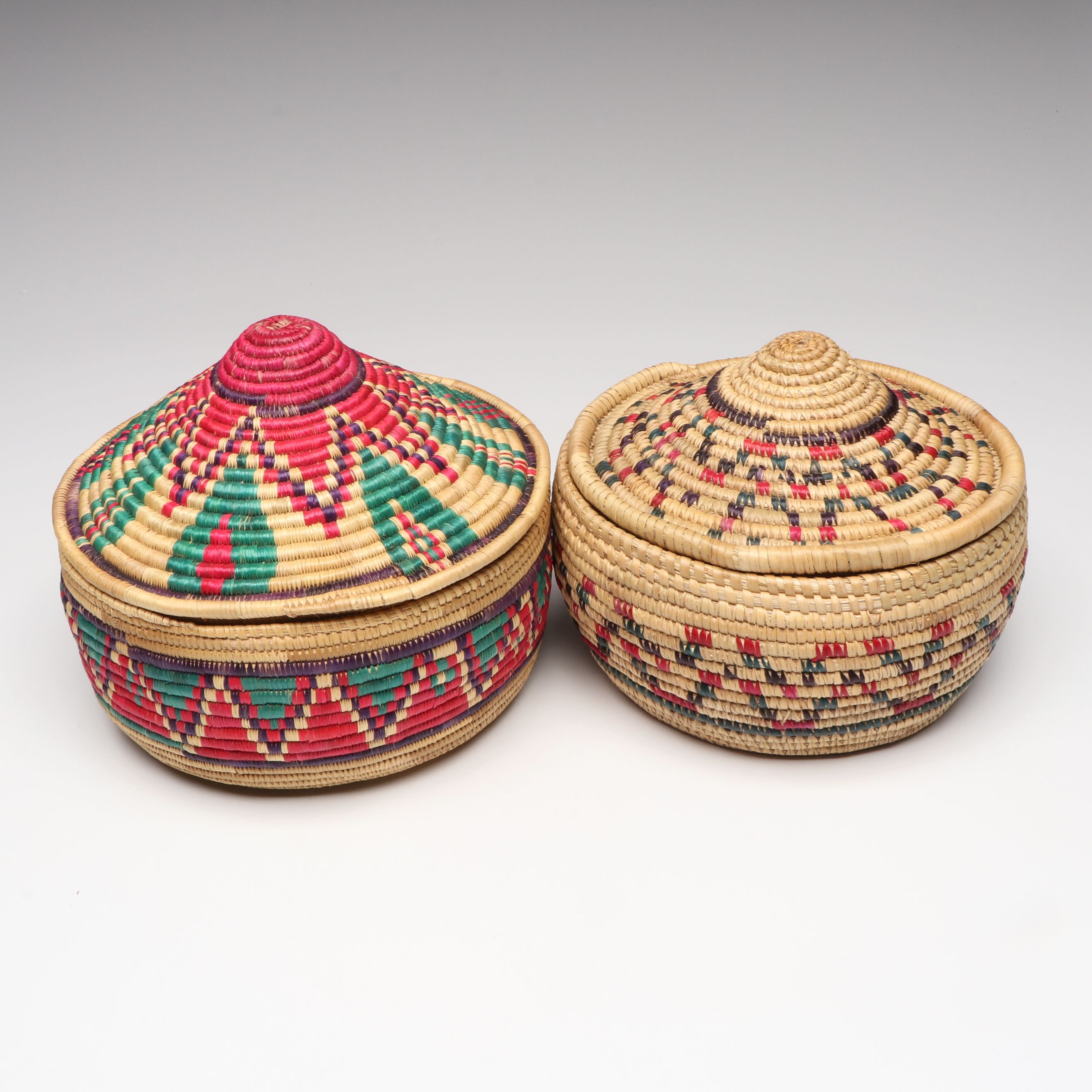 Ethiopian Falasha Peoples Woven Plant Fiber Basketry Lunch Boxes