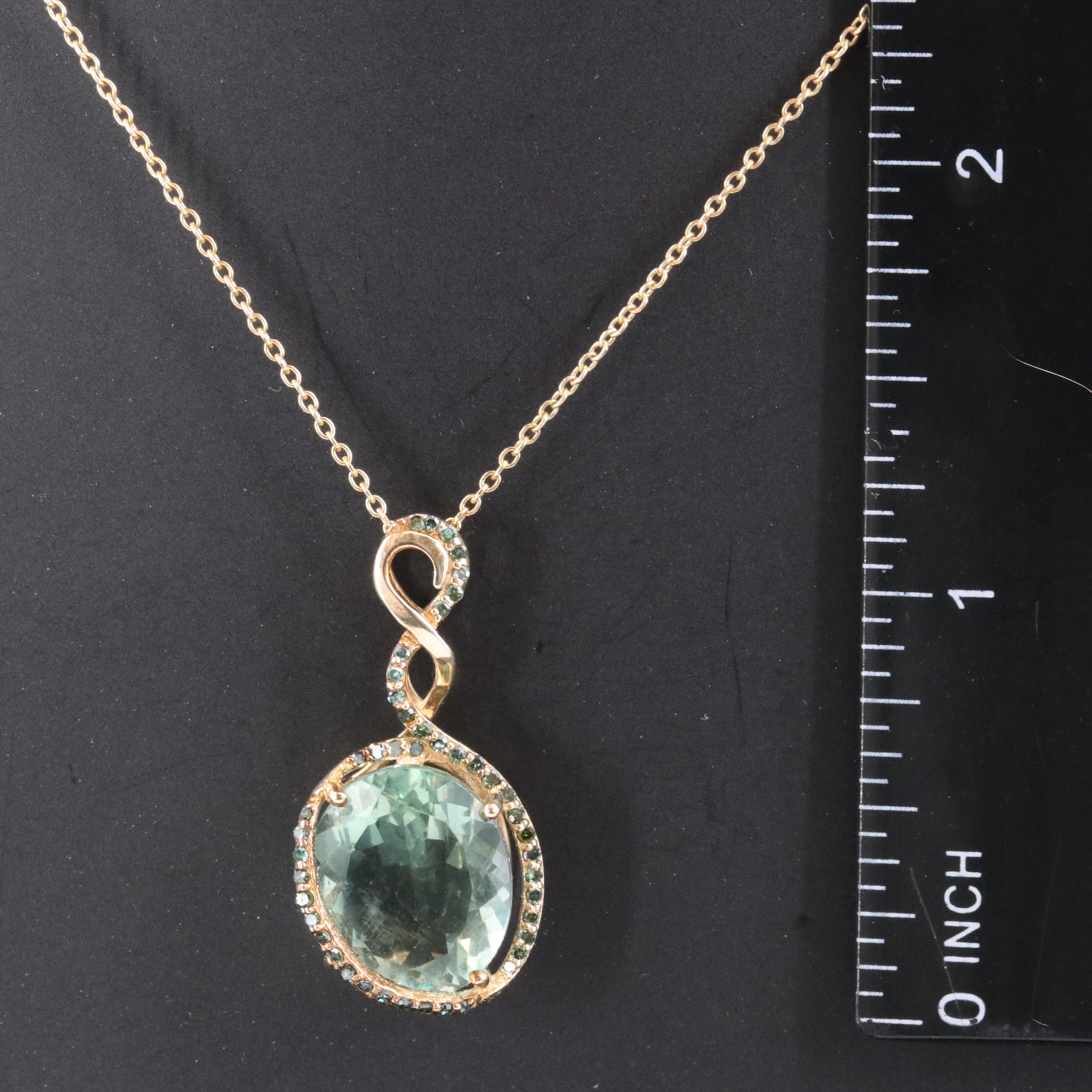 10K 8.95 CT Fluorite and Diamond Pendant Necklace