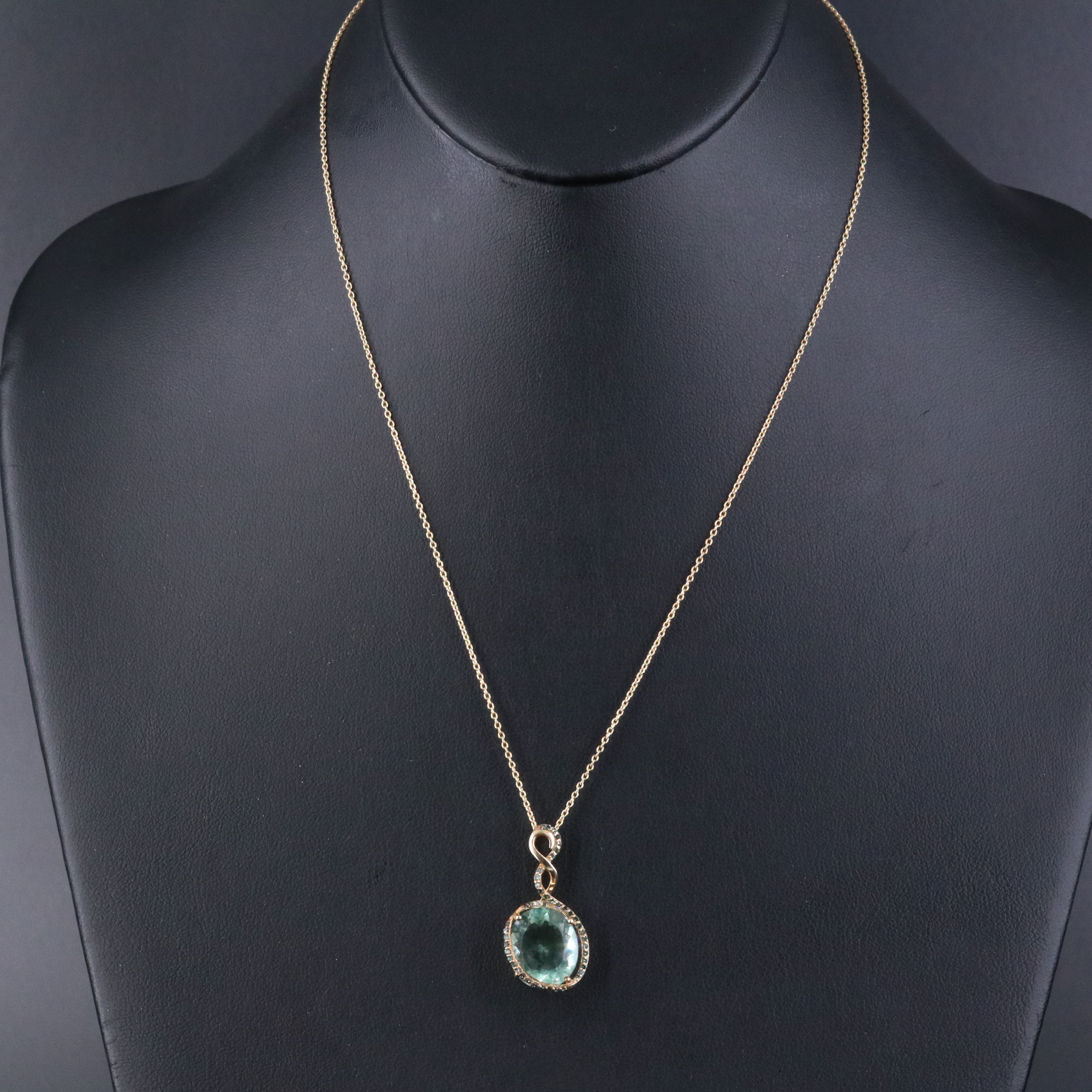 10K 8.95 CT Fluorite and Diamond Pendant Necklace