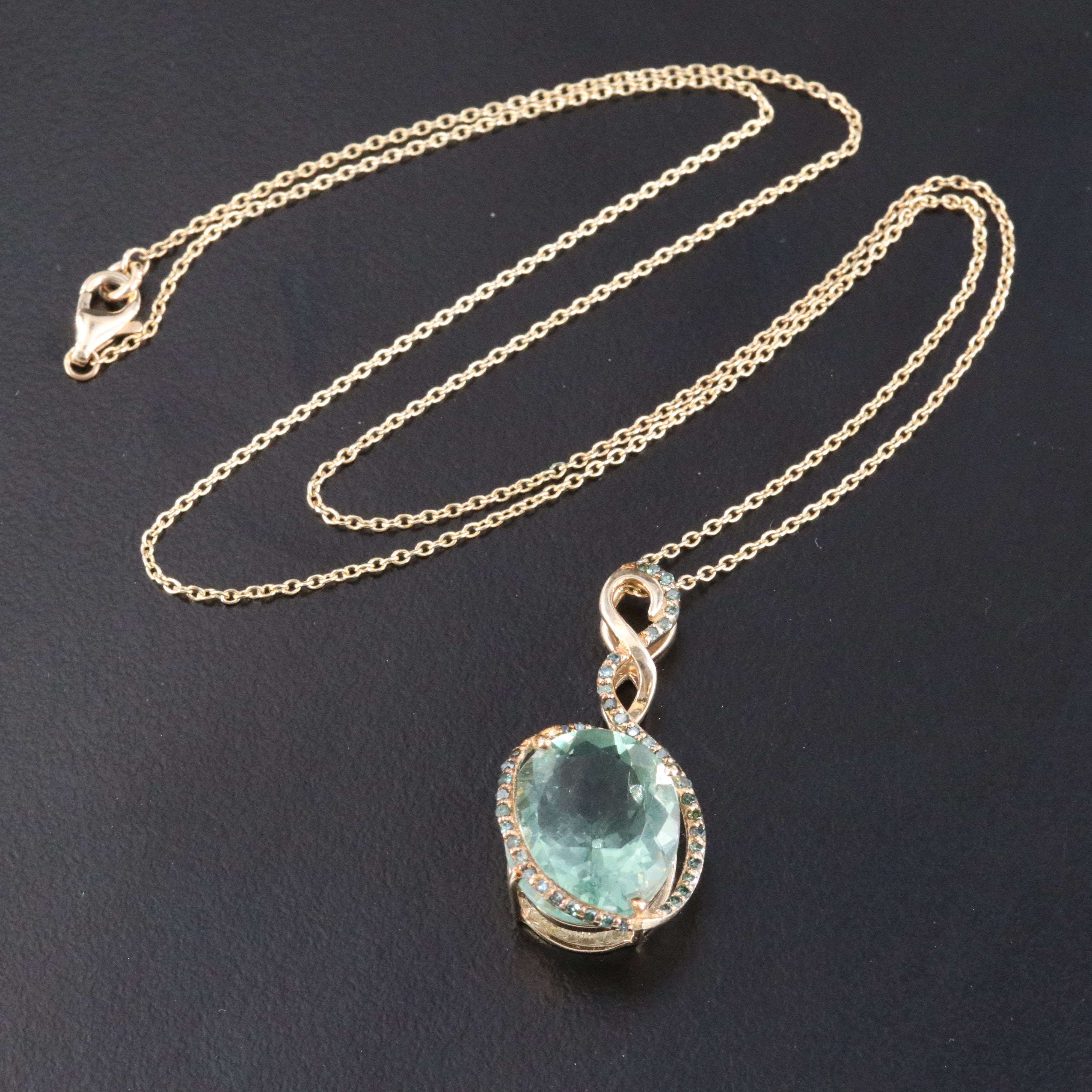 10K 8.95 CT Fluorite and Diamond Pendant Necklace