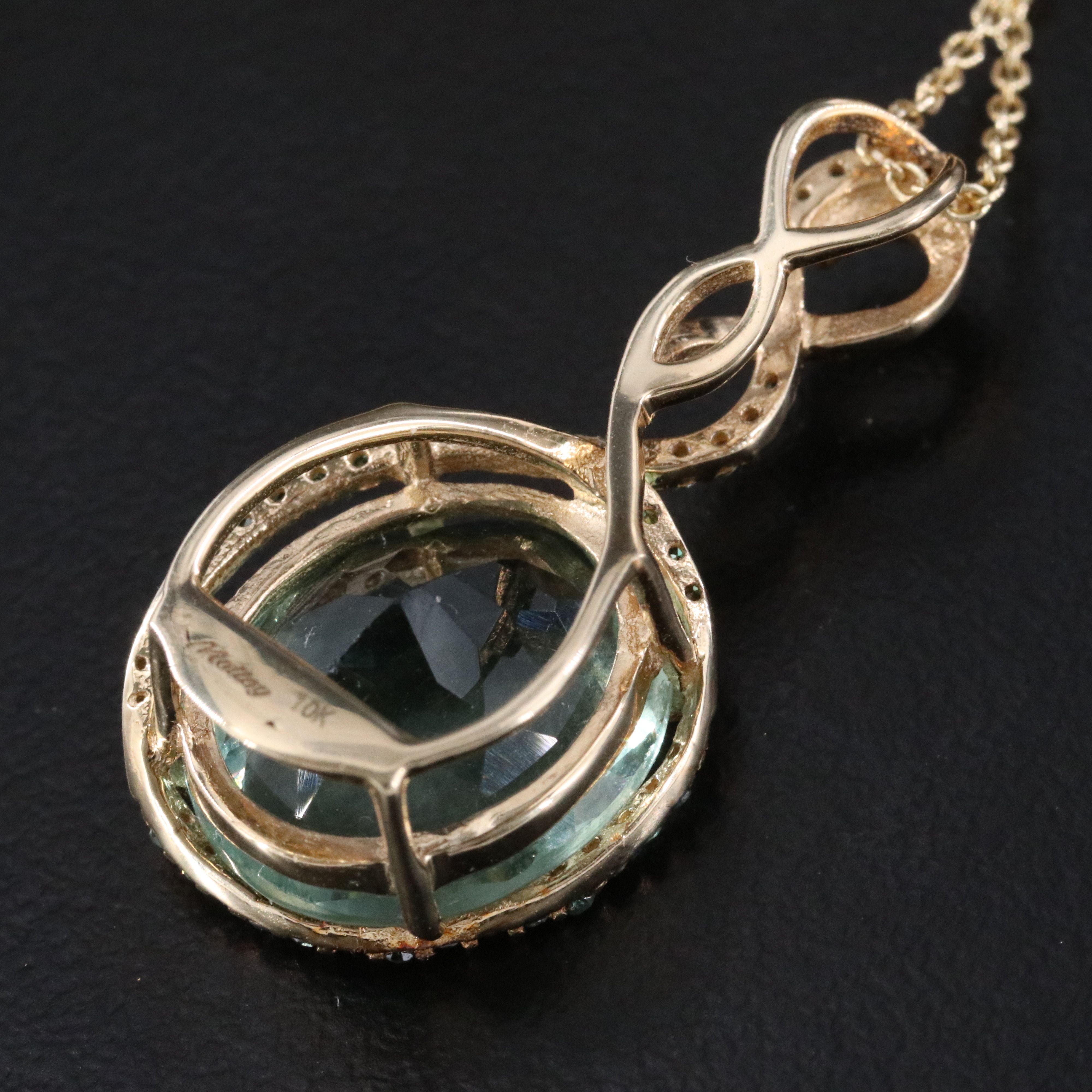 10K 8.95 CT Fluorite and Diamond Pendant Necklace