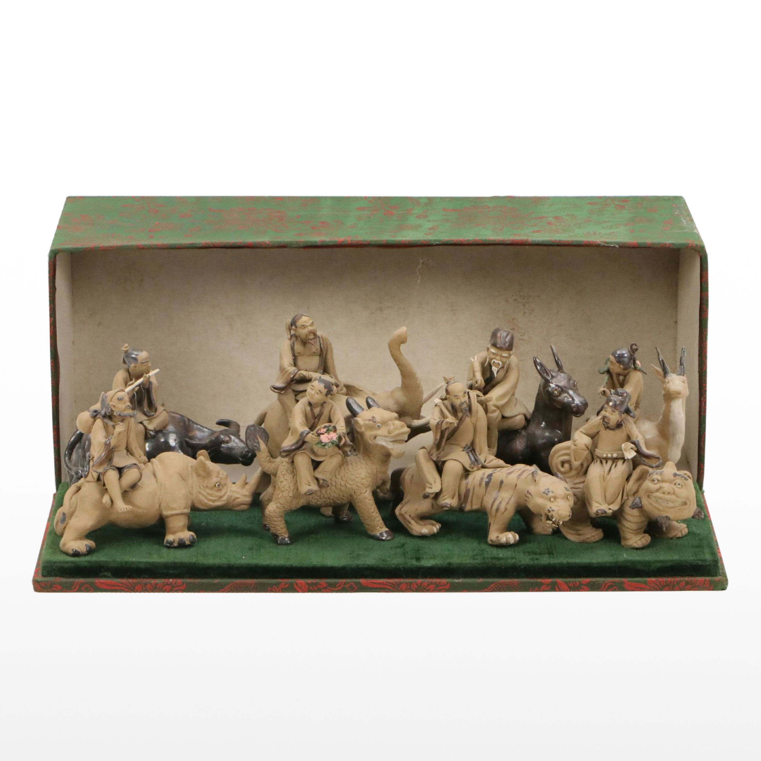 Chinese Shiwan Ware Eight Immortals Riding Animal Figurines