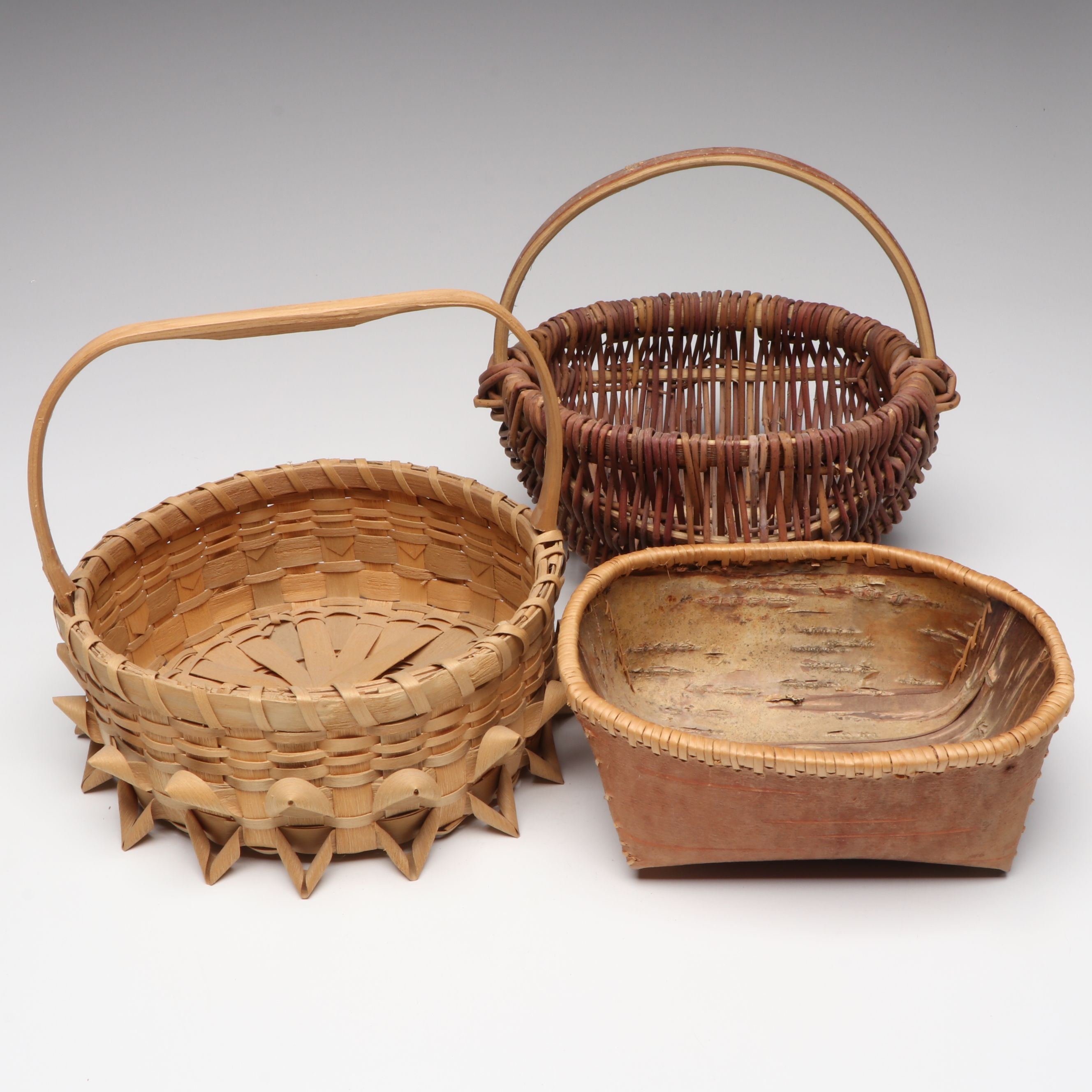Florence Hall Athabascan Birch Bark Vessel with Dakota and Maliseet Basketry