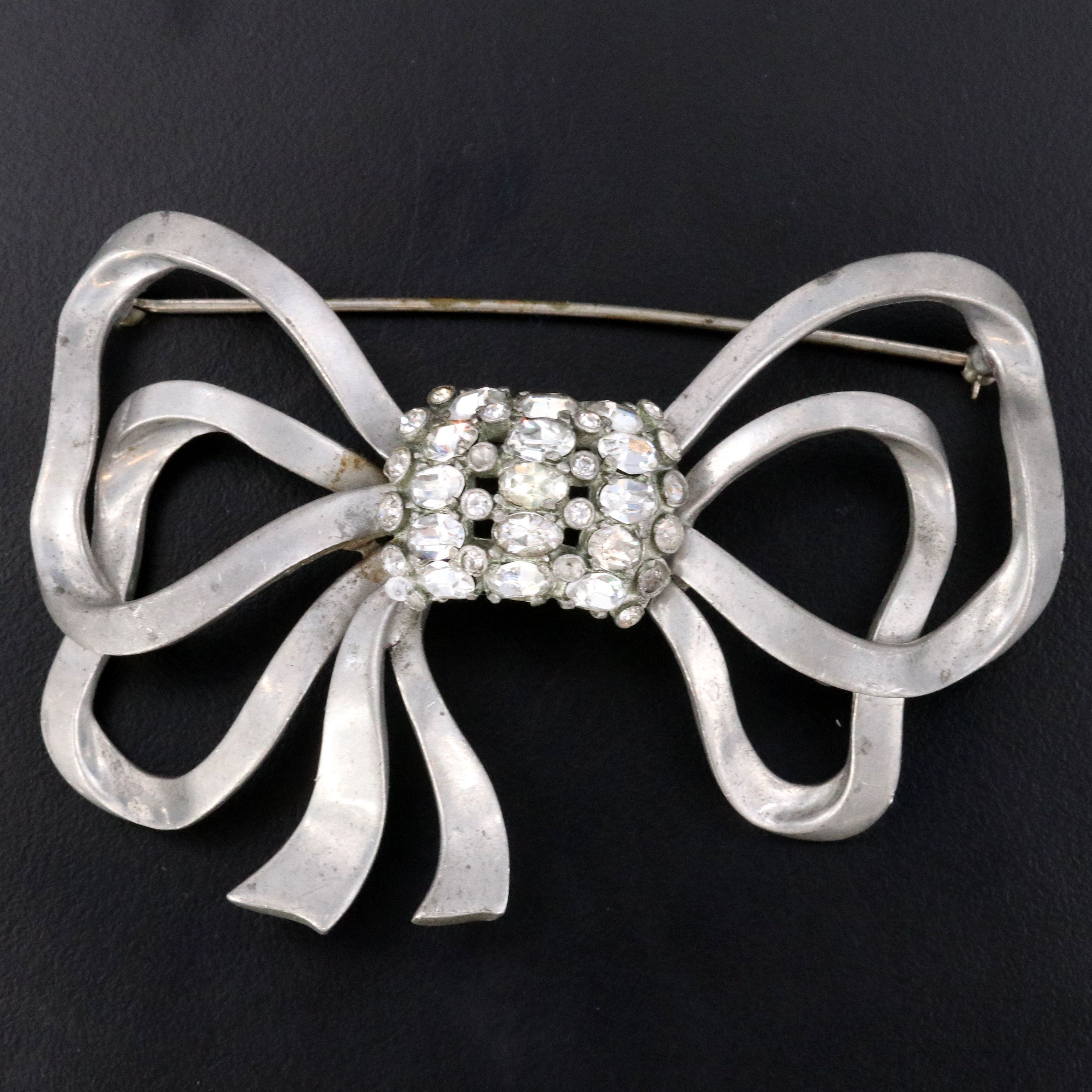 1940s Eisenberg Original Rhinestone Bow Brooch